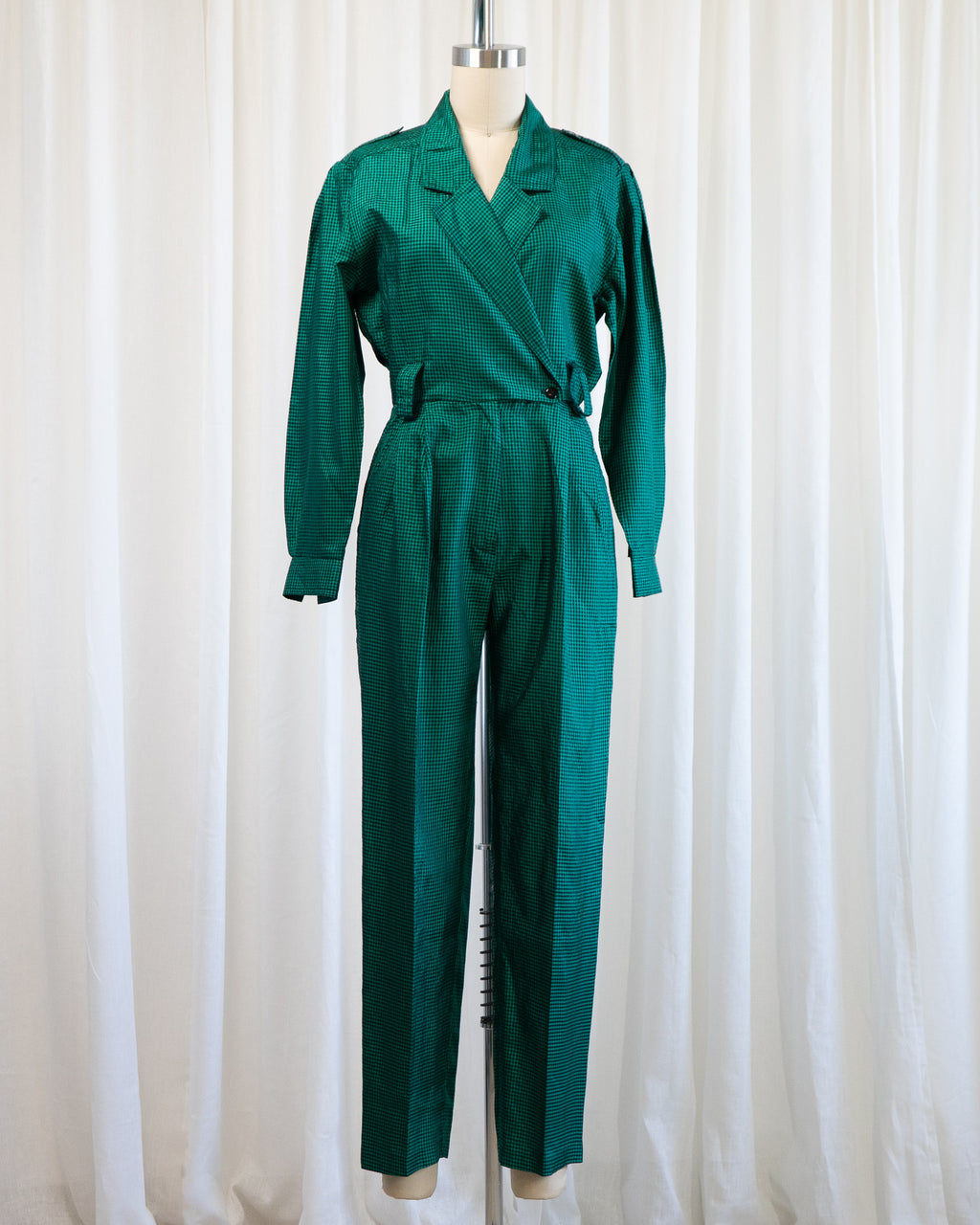 1980s Emerald Gingham Jumpsuit