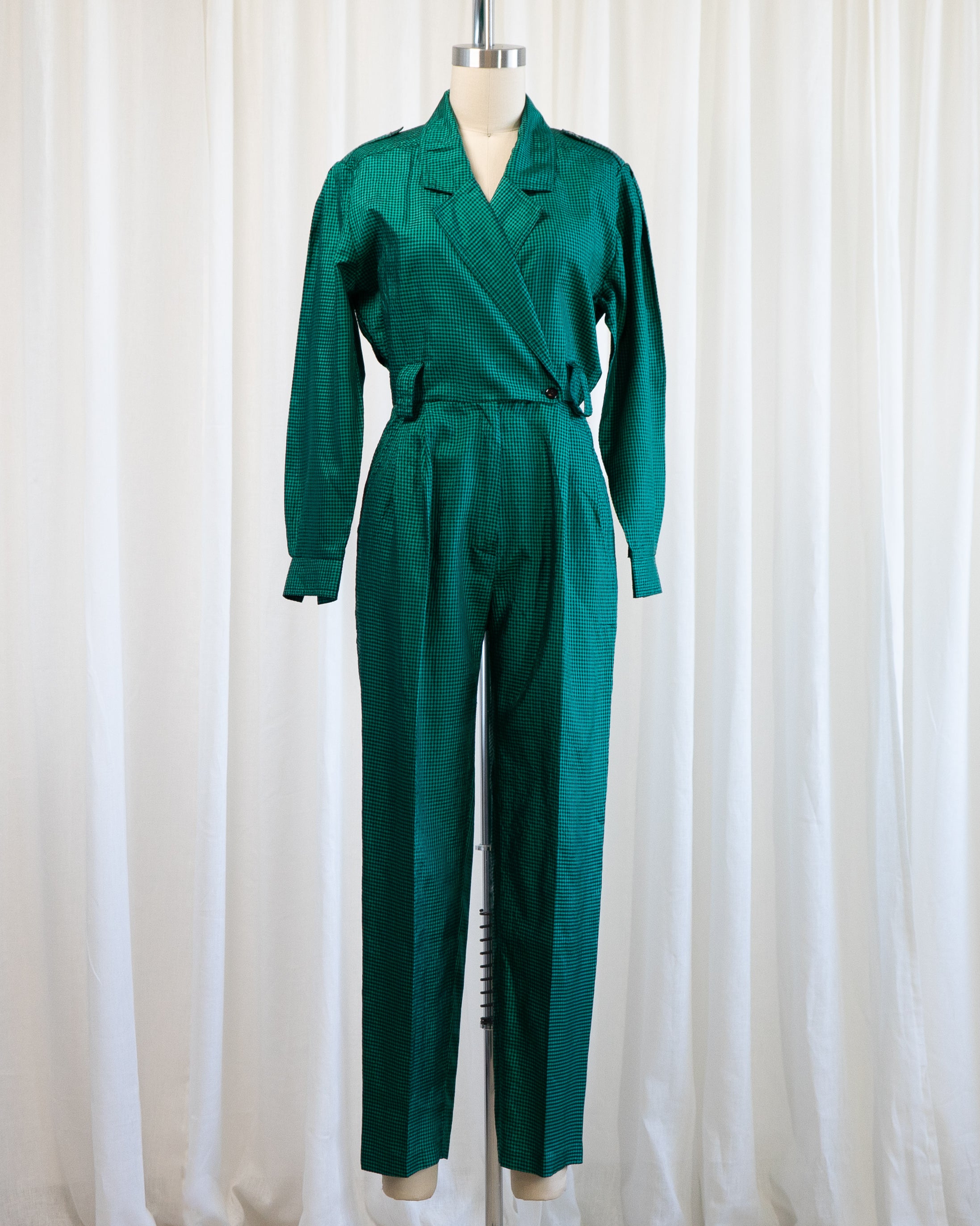 1980s Emerald Gingham Jumpsuit