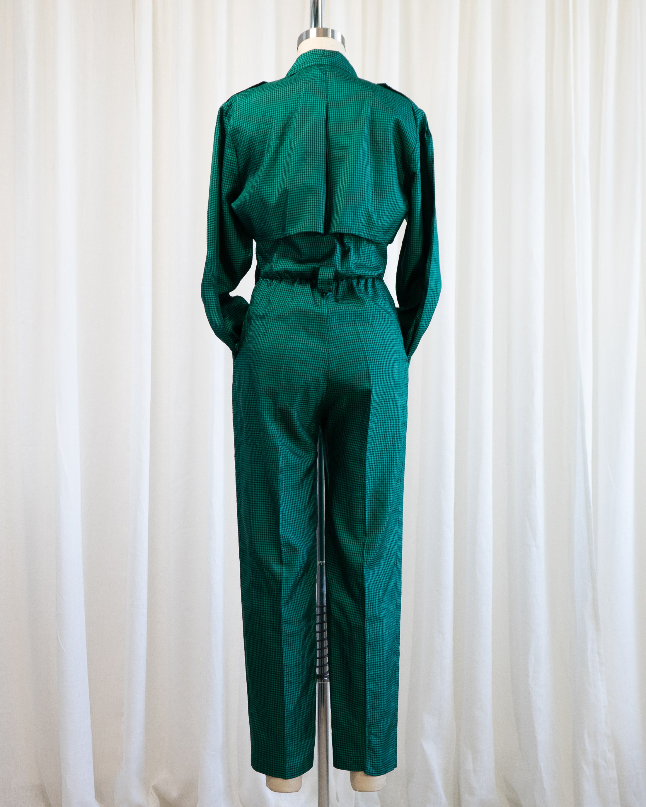 1980s Emerald Gingham Jumpsuit