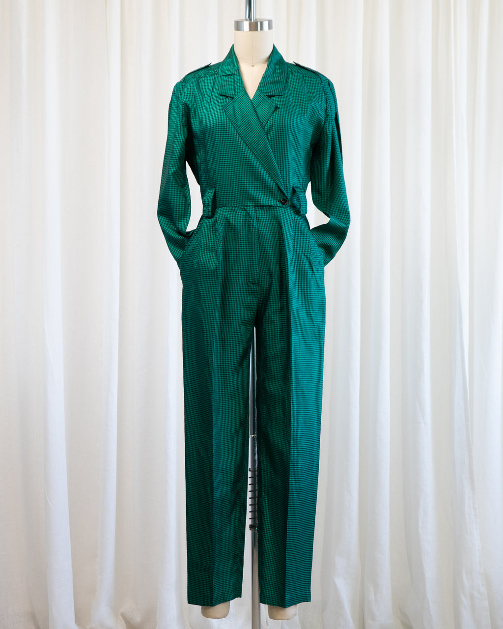 1980s Emerald Gingham Jumpsuit