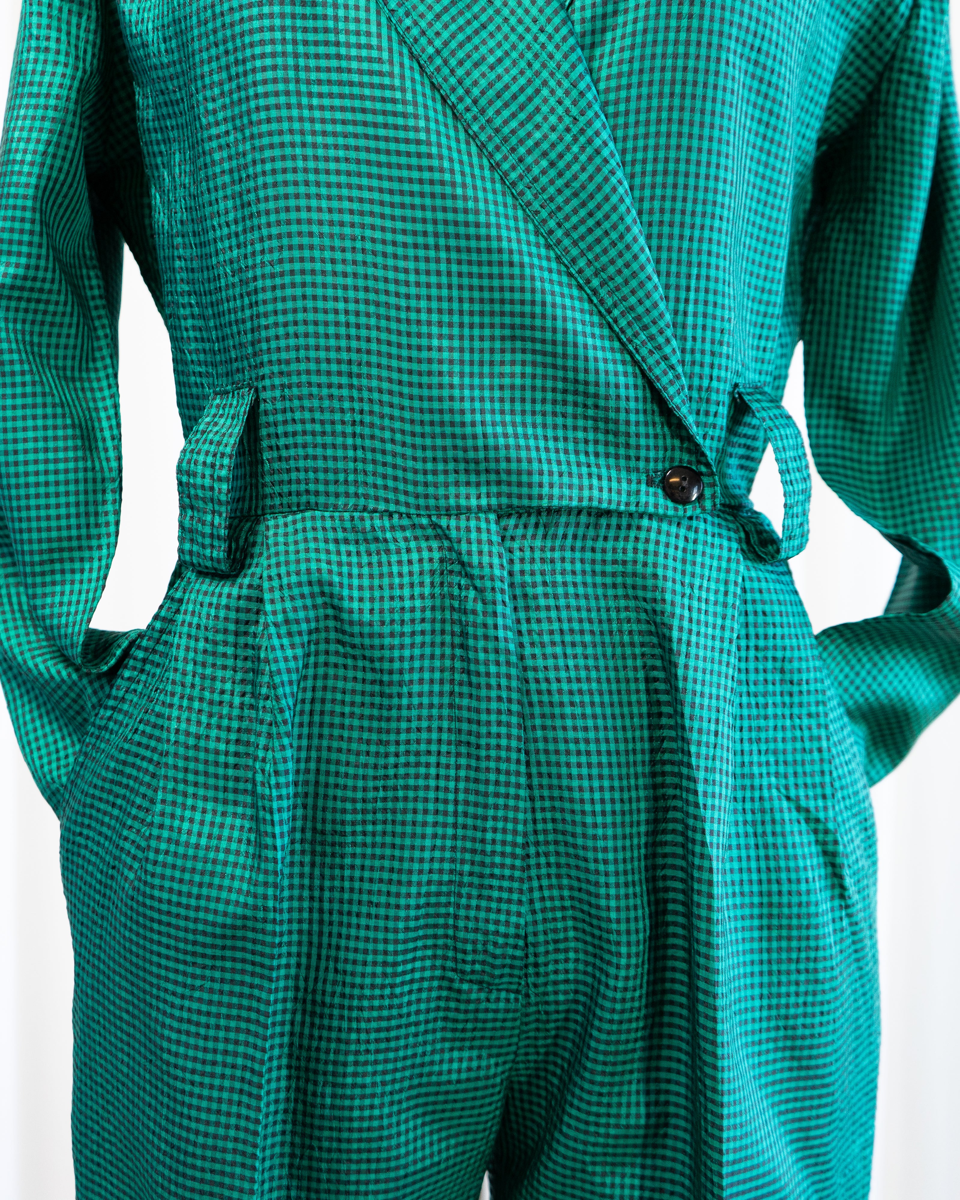 1980s Emerald Gingham Jumpsuit