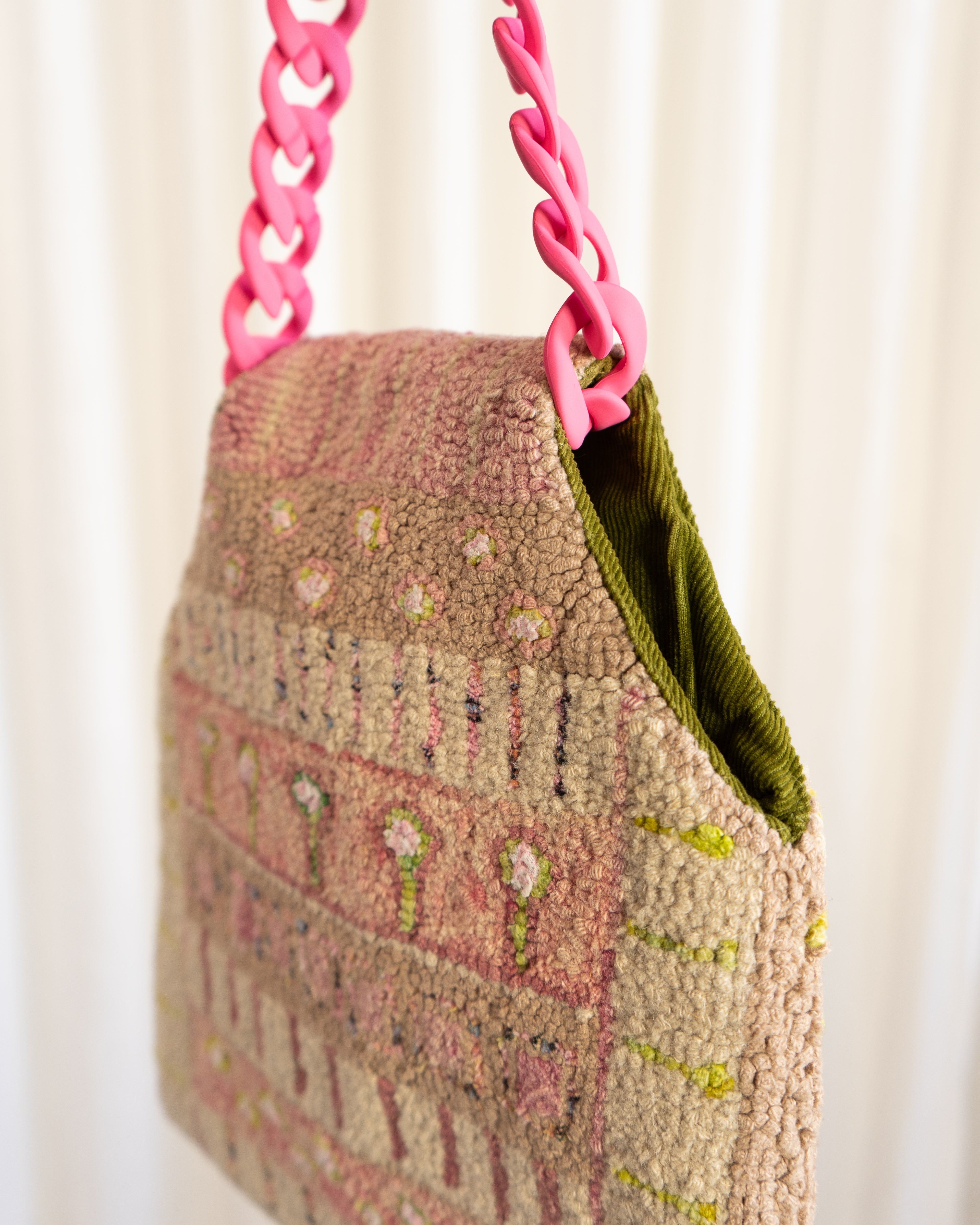 60s Handmade Punch Needle Artwork Tapestry Bag in Blush