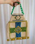 60s Handmade Punch Needle Artwork Tapestry Bag in Kelly Green