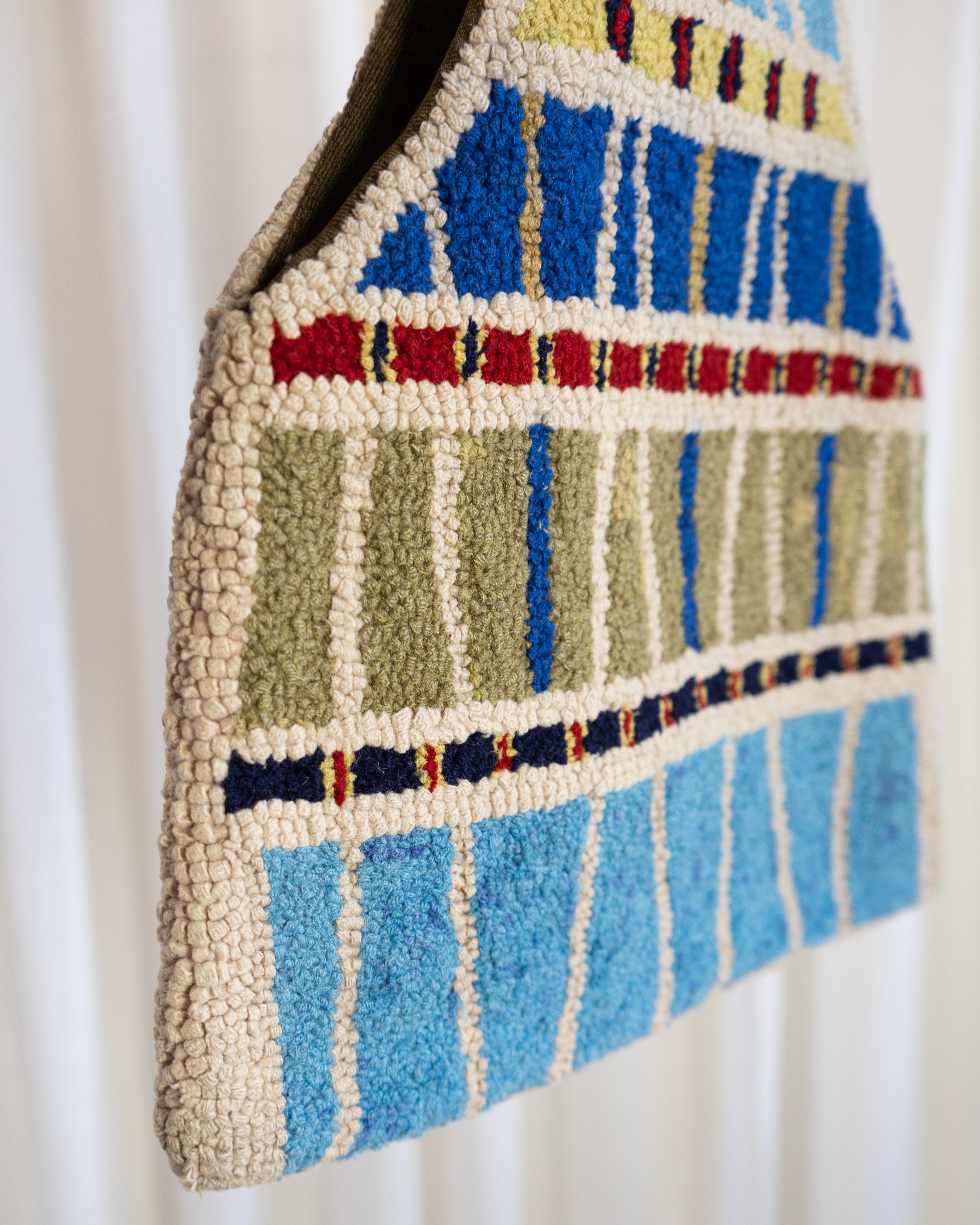 60s Handmade Punch Needle Artwork Tapestry Bag in Stripes