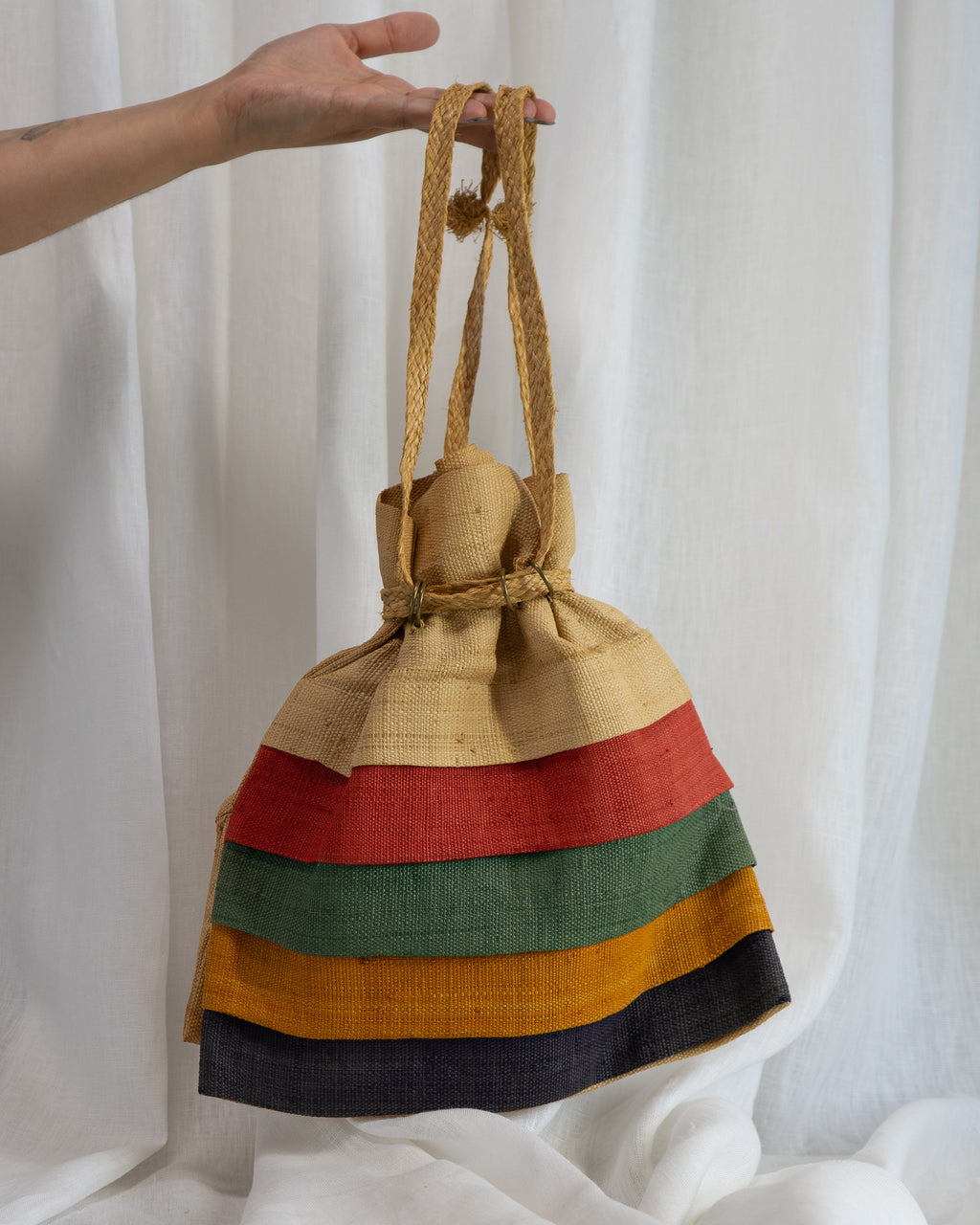 1960s Triminghams of Bermuda Color Block Straw Tote Bag