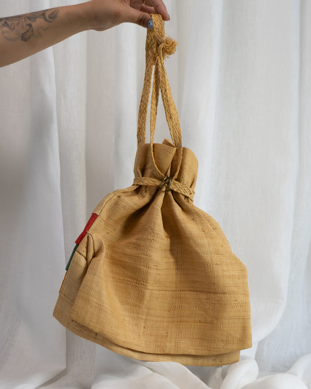 1960s Triminghams of Bermuda Color Block Straw Tote Bag