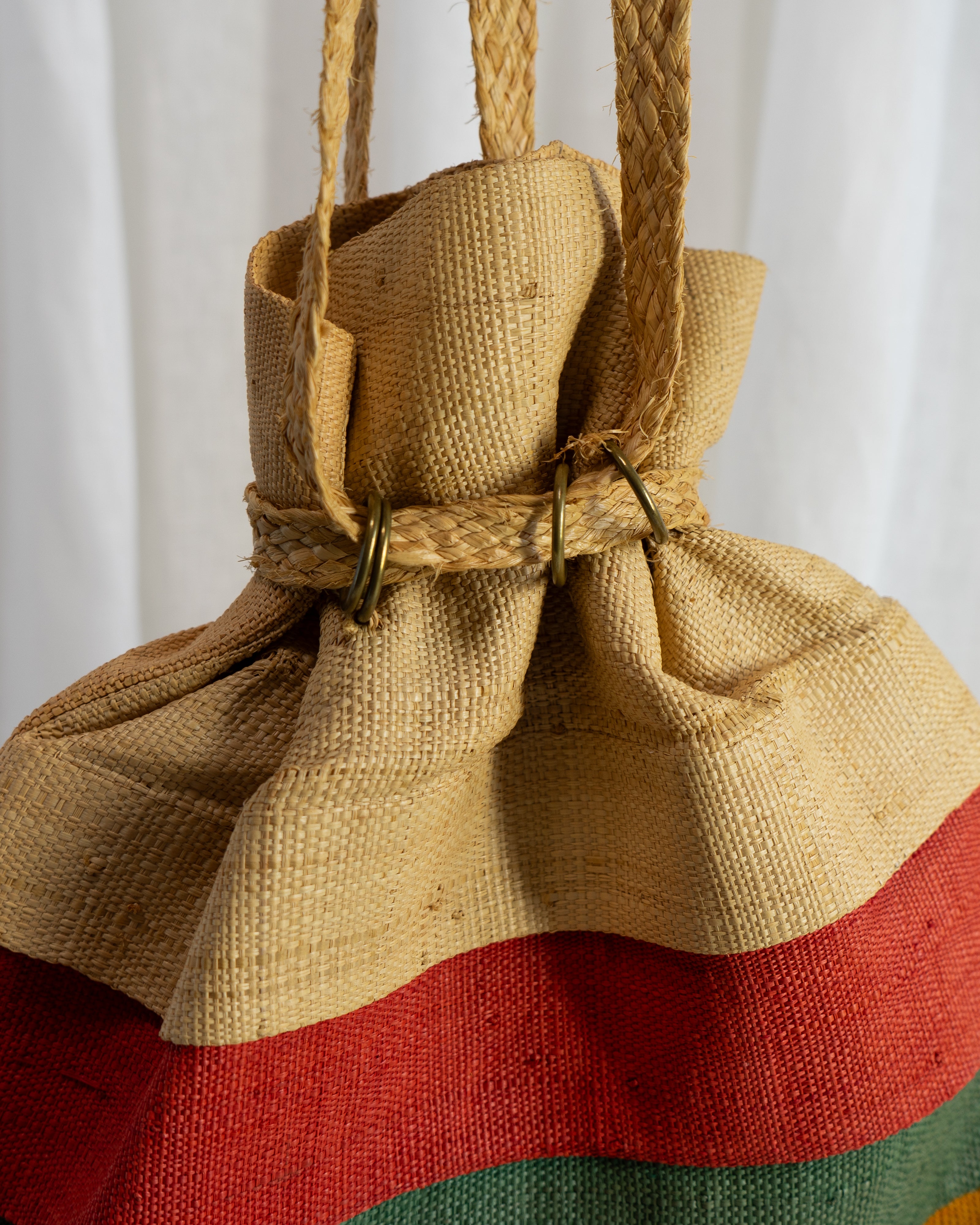 1960s Triminghams of Bermuda Color Block Straw Tote Bag