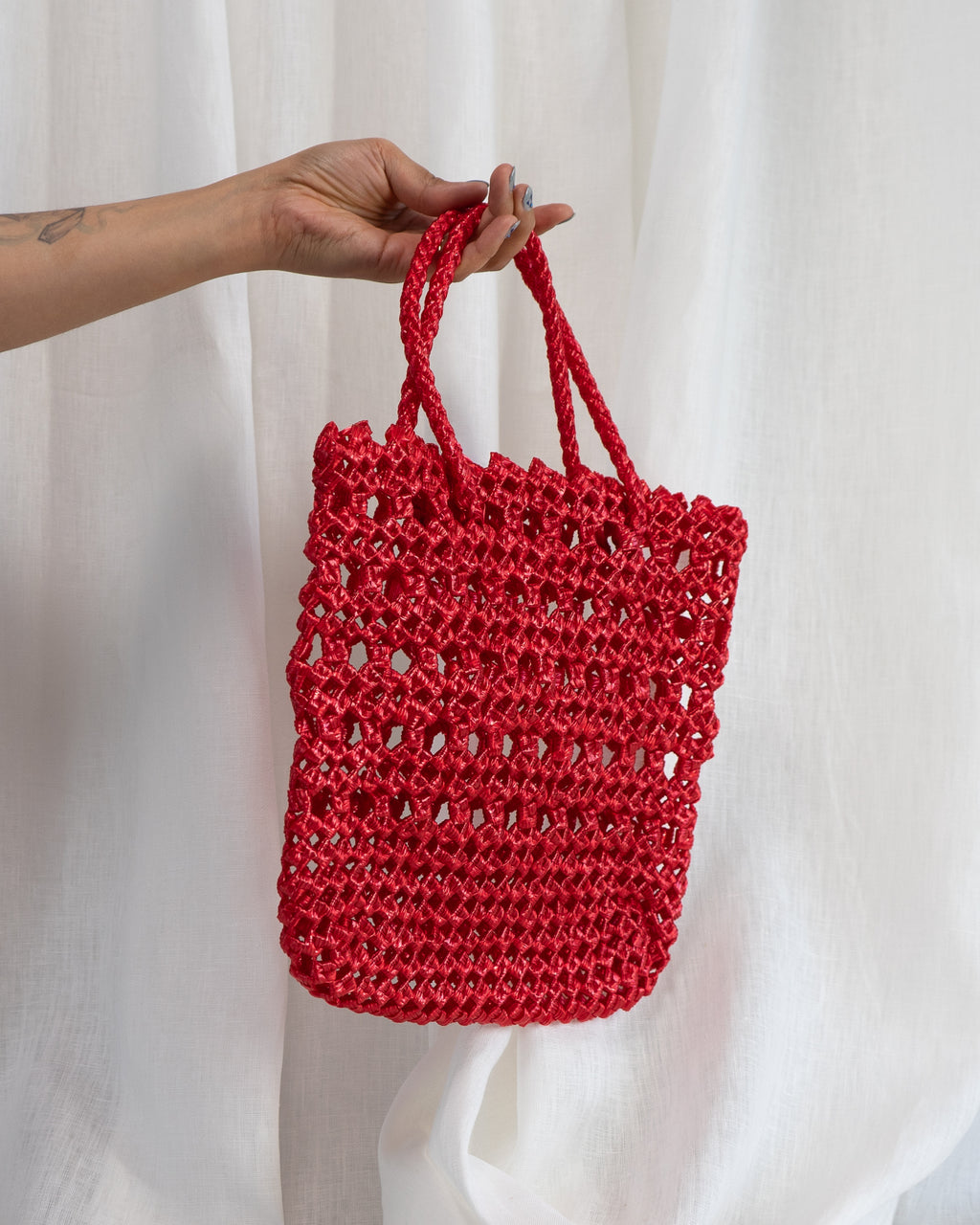 90s Red Plastic Woven Bag