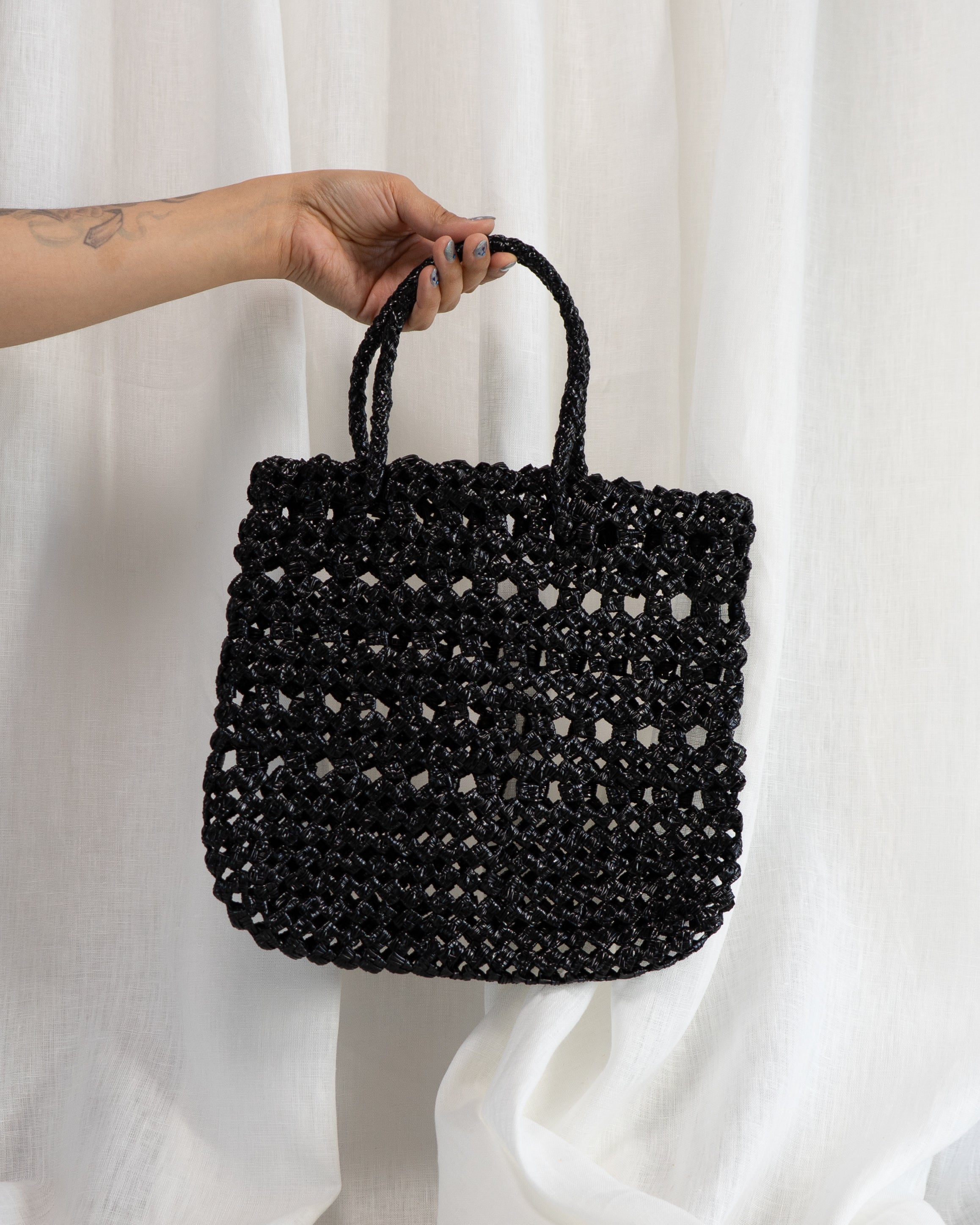 90s Black Plastic Woven Bag