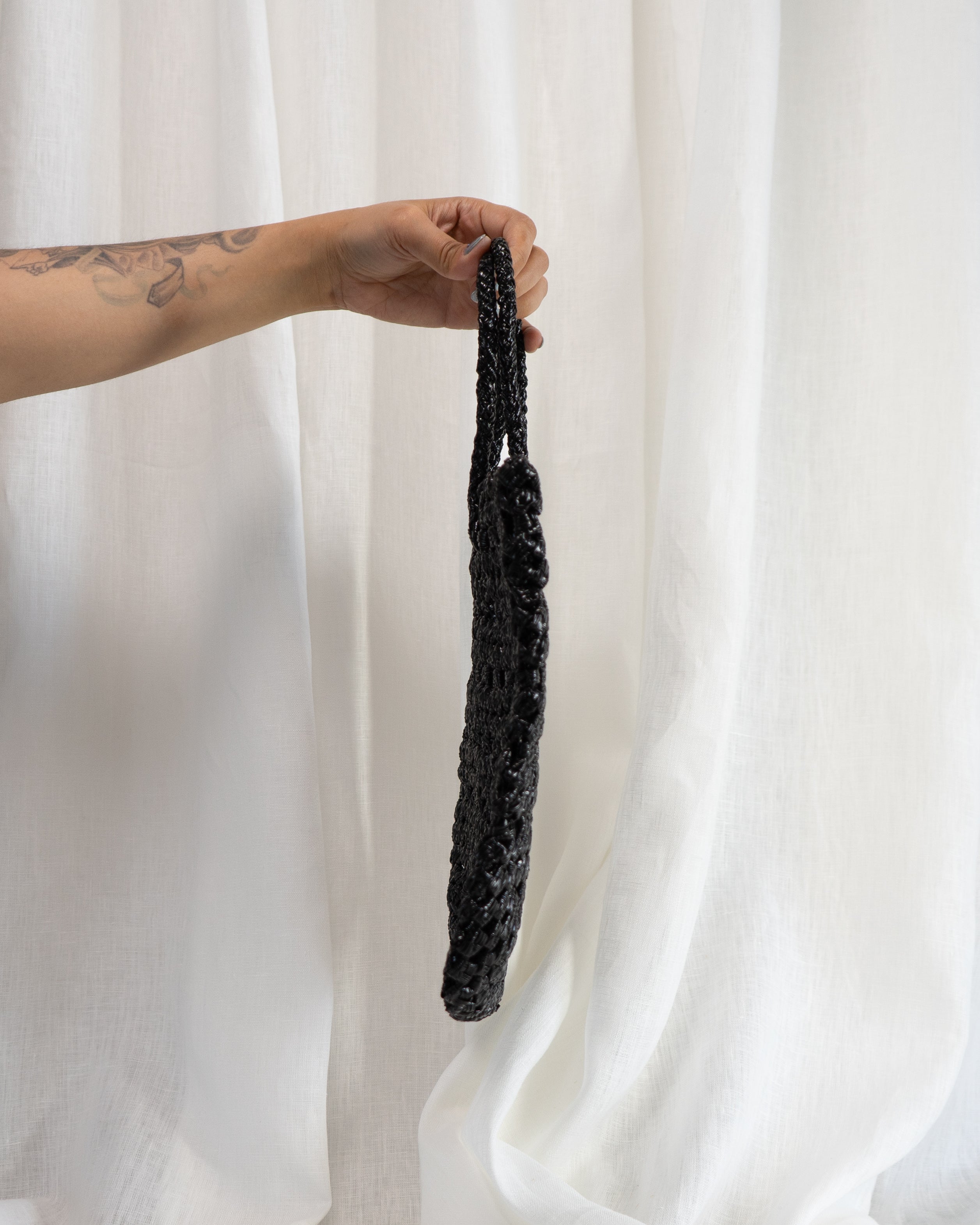 90s Black Plastic Woven Bag