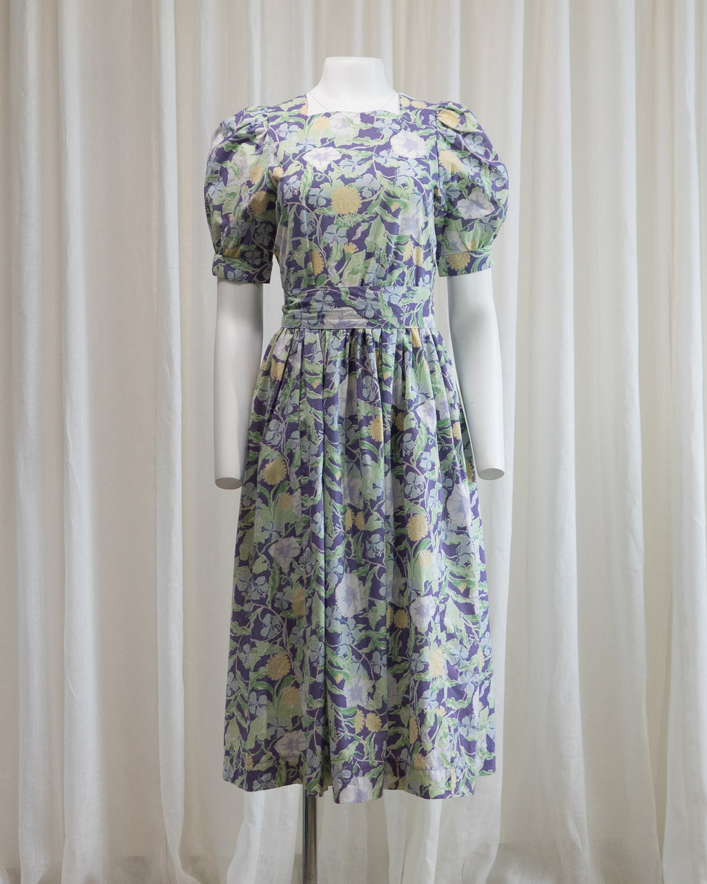 1980s Laura Ashley Ivy Puff Sleeve Dress with Belt