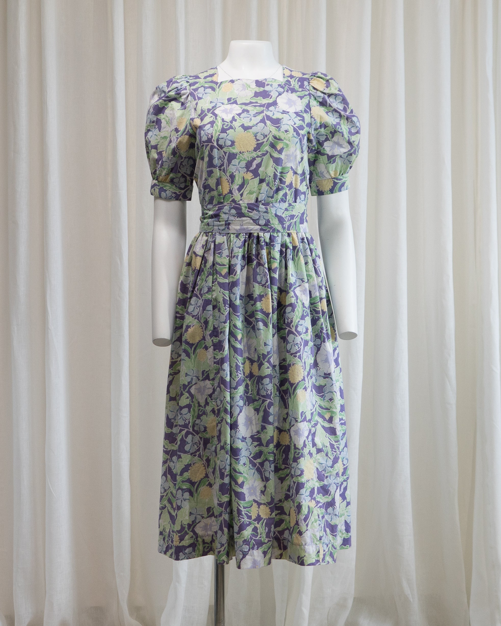 1980s Laura Ashley Ivy Puff Sleeve Dress with Belt