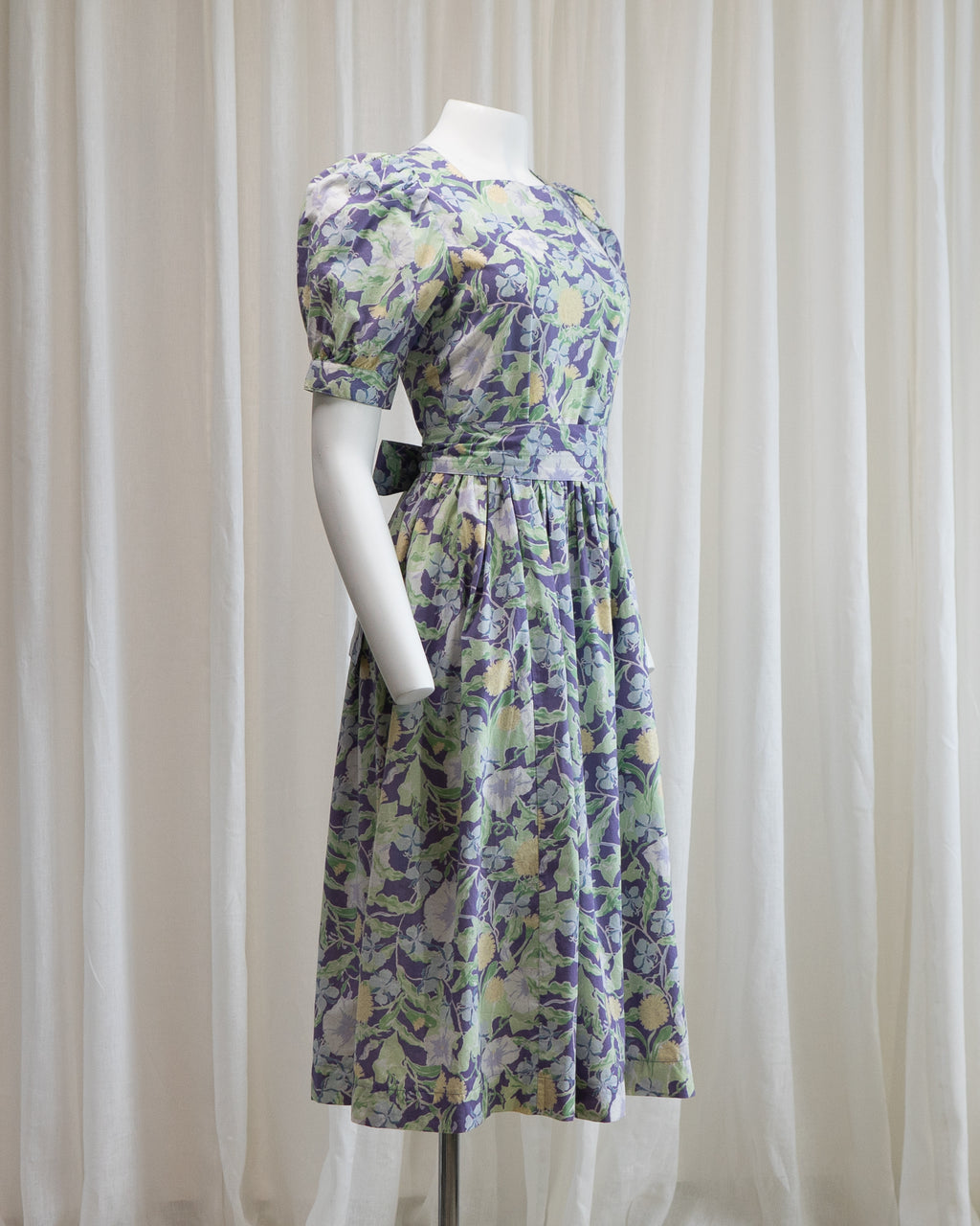 1980s Laura Ashley Ivy Puff Sleeve Dress with Belt