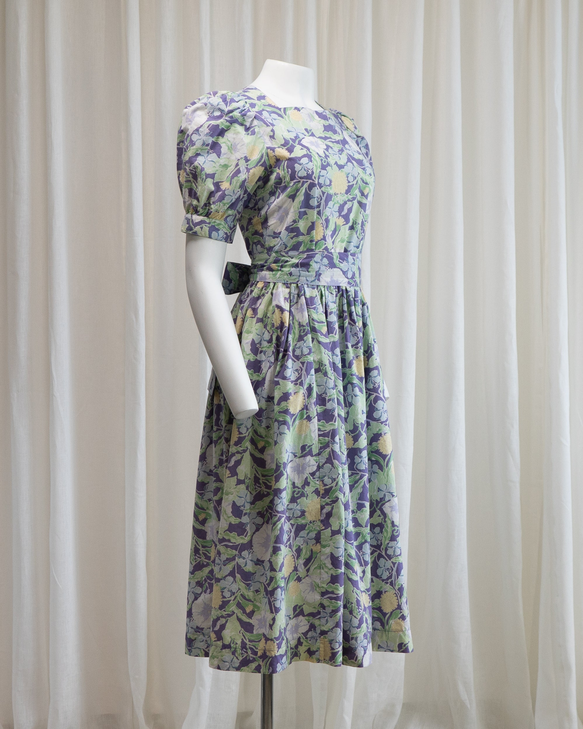 1980s Laura Ashley Ivy Puff Sleeve Dress with Belt
