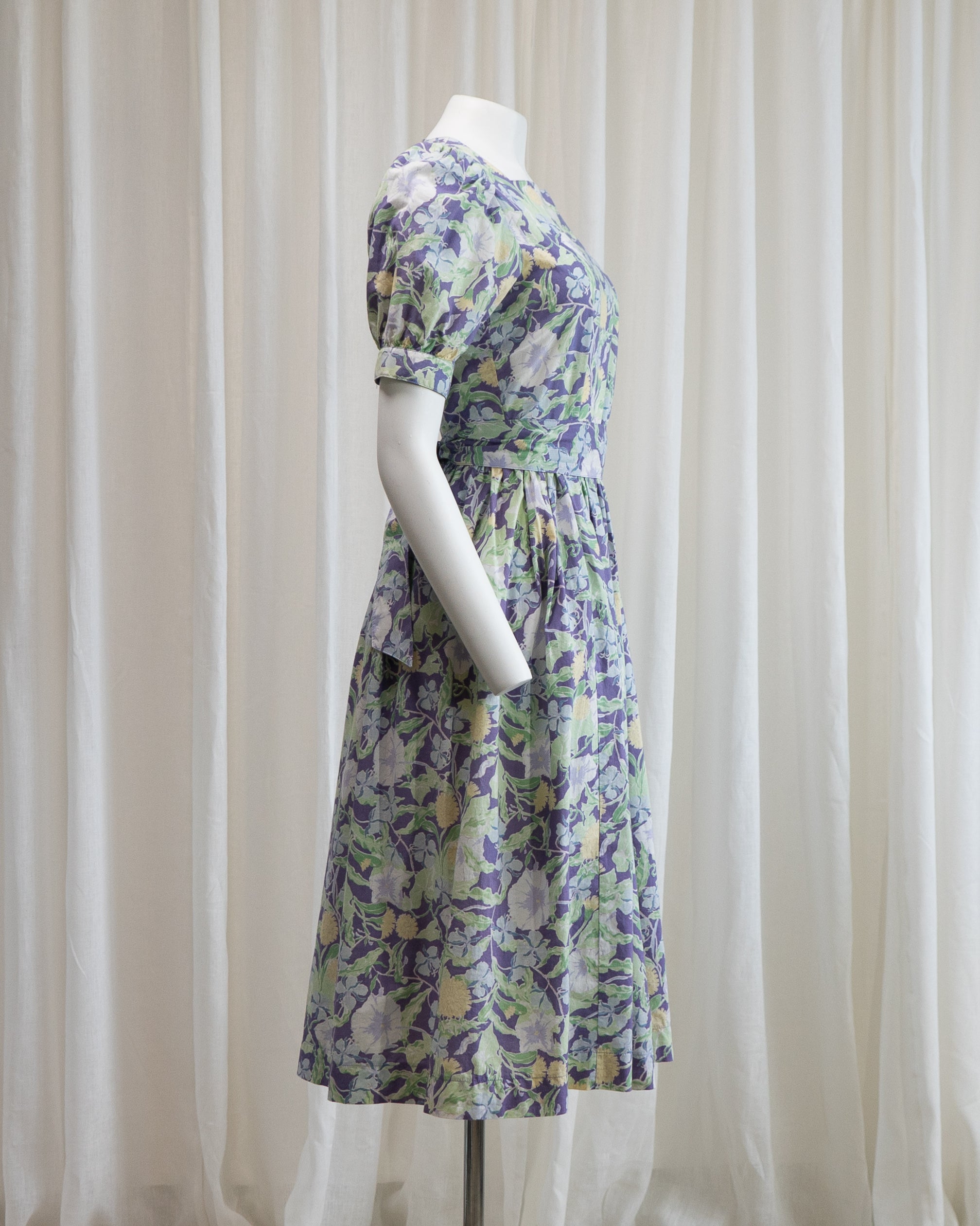 1980s Laura Ashley Ivy Puff Sleeve Dress with Belt