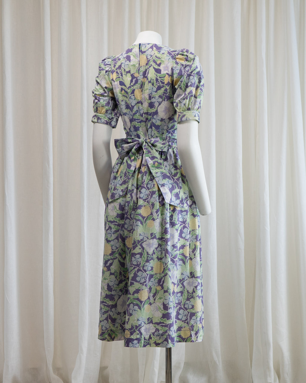 1980s Laura Ashley Ivy Puff Sleeve Dress with Belt