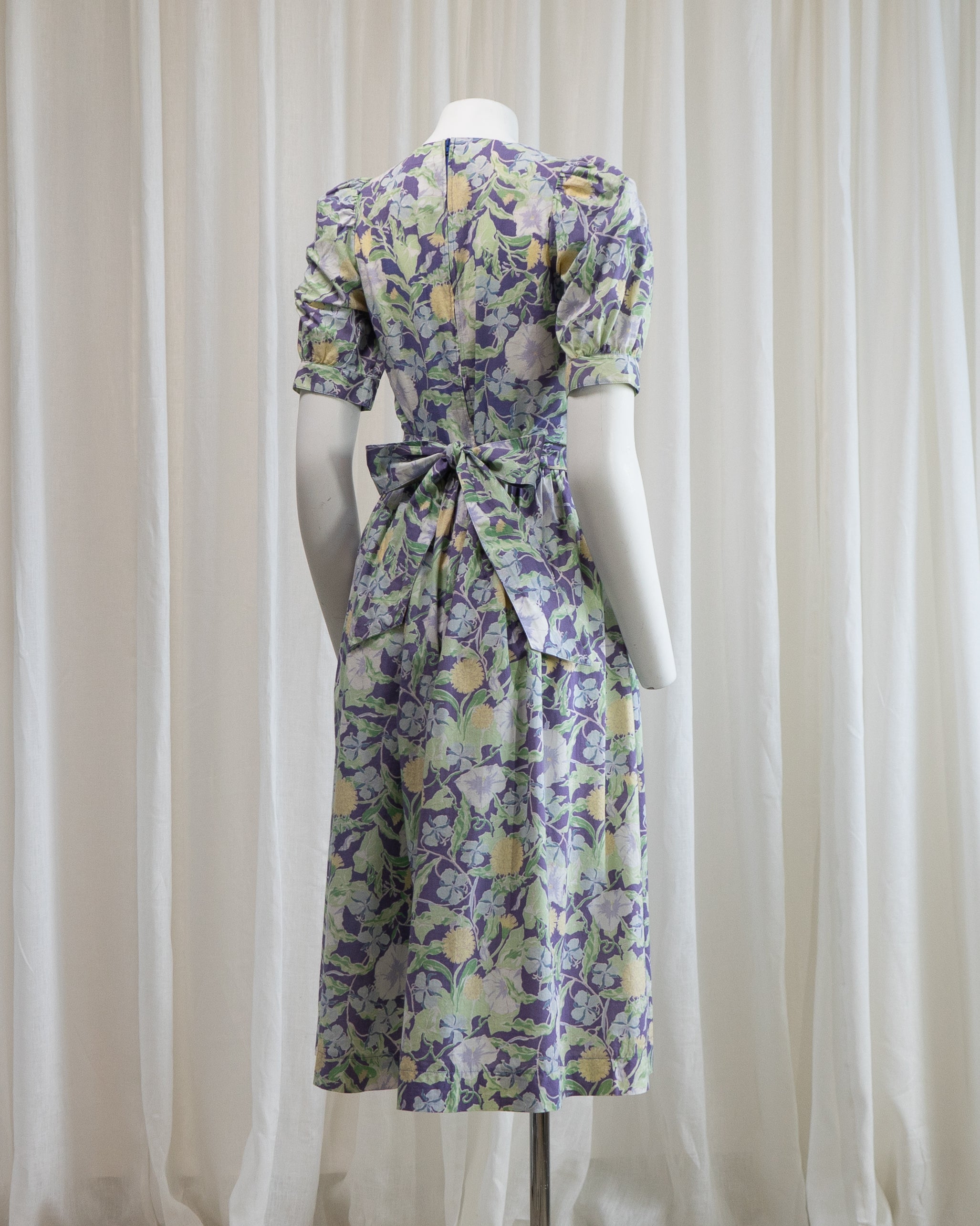 1980s Laura Ashley Ivy Puff Sleeve Dress with Belt