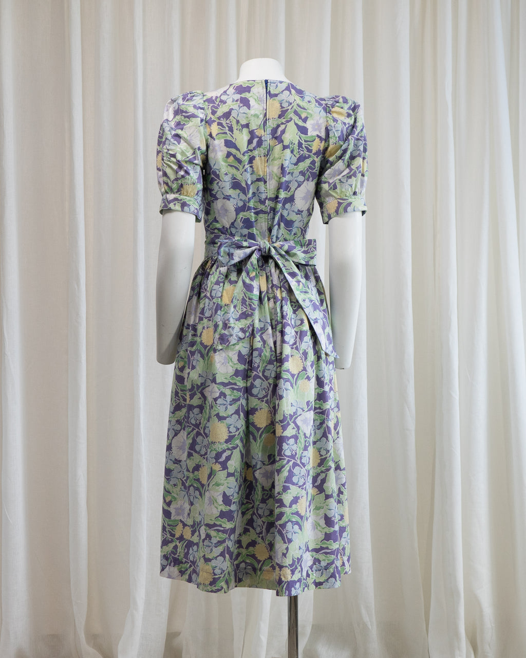1980s Laura Ashley Ivy Puff Sleeve Dress with Belt