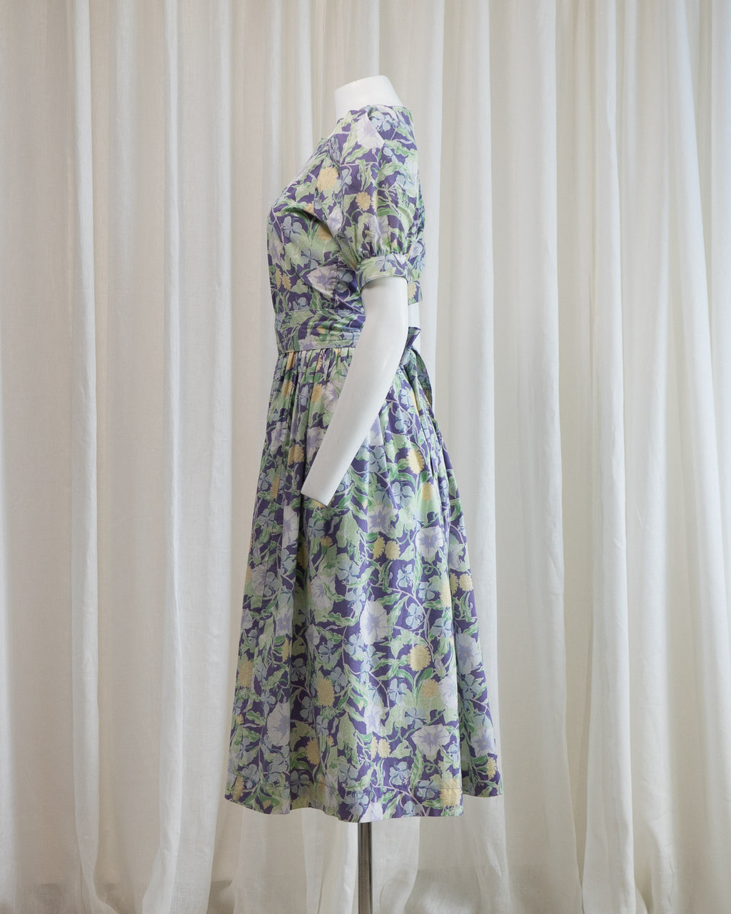 1980s Laura Ashley Ivy Puff Sleeve Dress with Belt