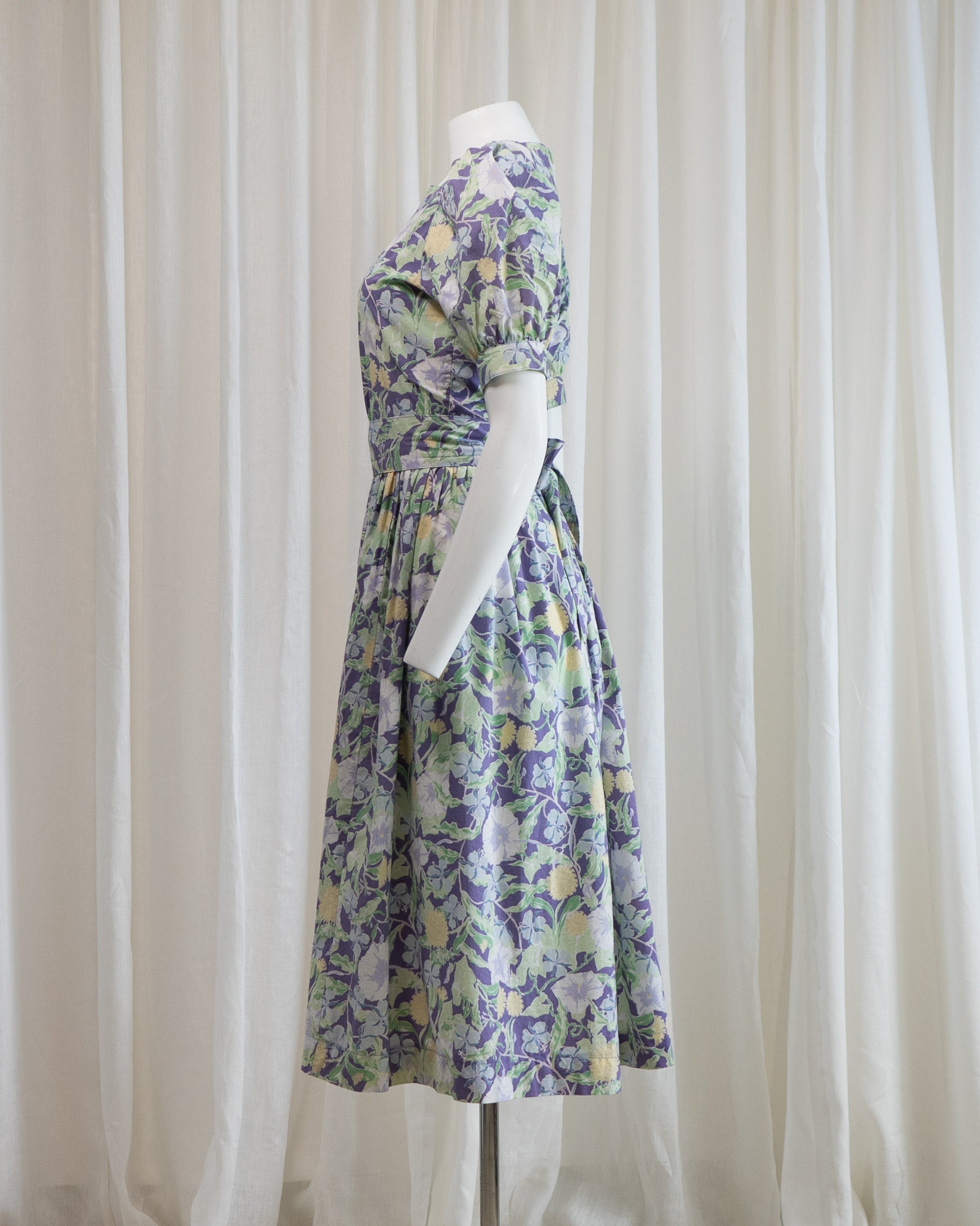 1980s Laura Ashley Ivy Puff Sleeve Dress with Belt