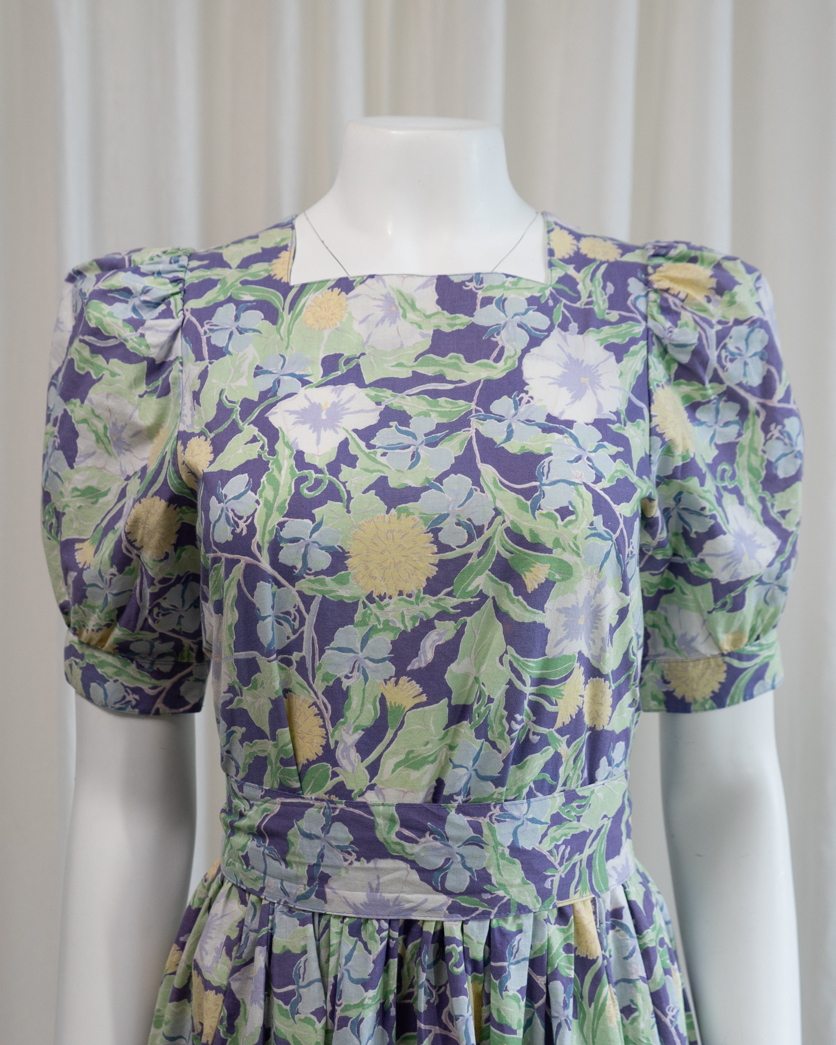 1980s Laura Ashley Ivy Puff Sleeve Dress with Belt