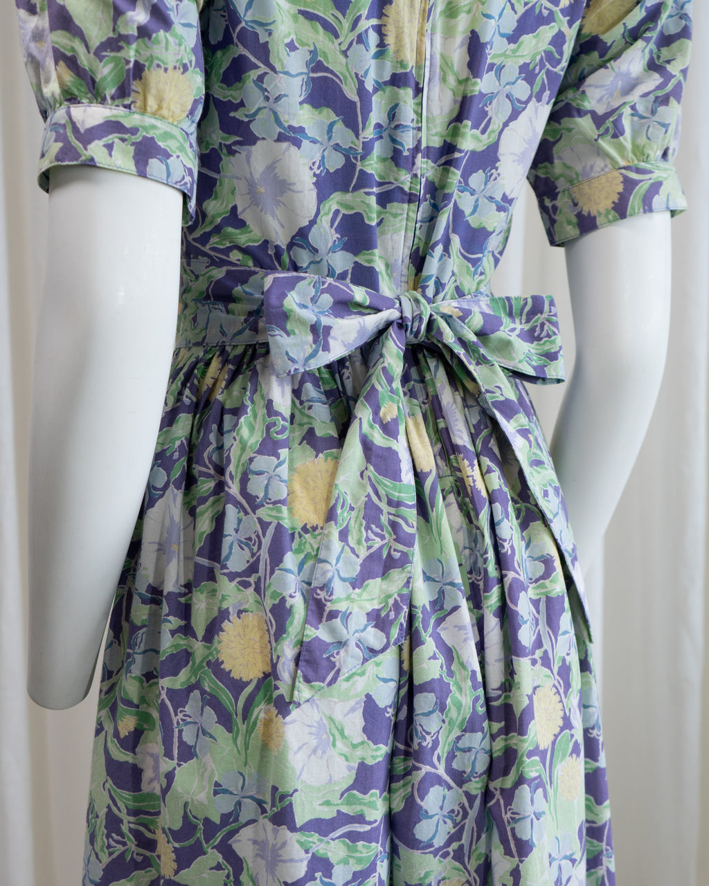 1980s Laura Ashley Ivy Puff Sleeve Dress with Belt