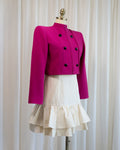 1980s Valentino Boutique Fuchsia Cropped Zip Up Military Jacket