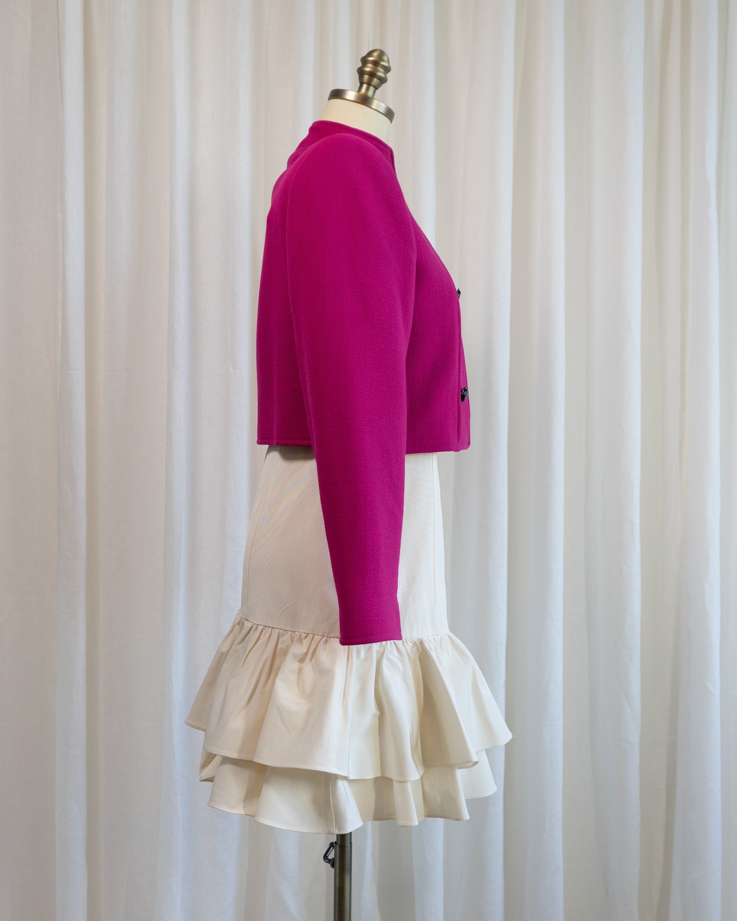 1980s Valentino Boutique Fuchsia Cropped Zip Up Military Jacket