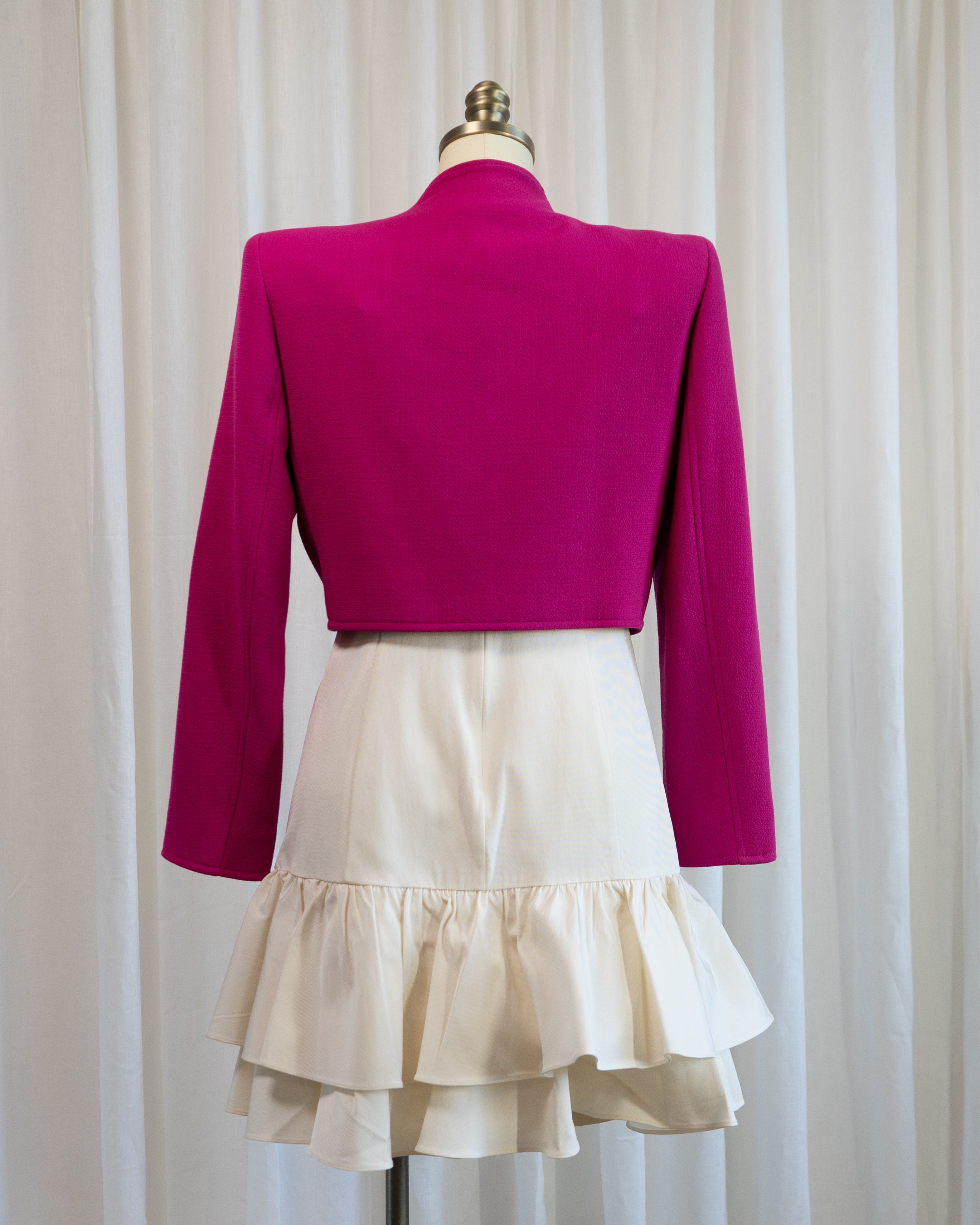 1980s Valentino Boutique Fuchsia Cropped Zip Up Military Jacket