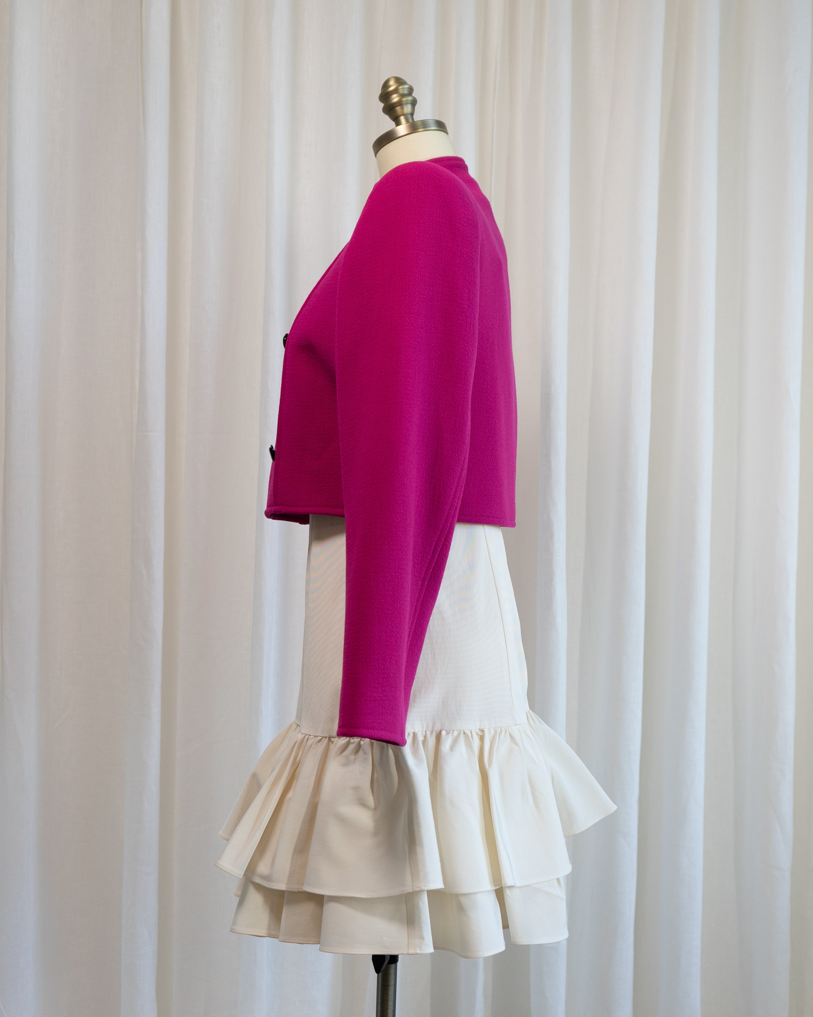 1980s Valentino Boutique Fuchsia Cropped Zip Up Military Jacket