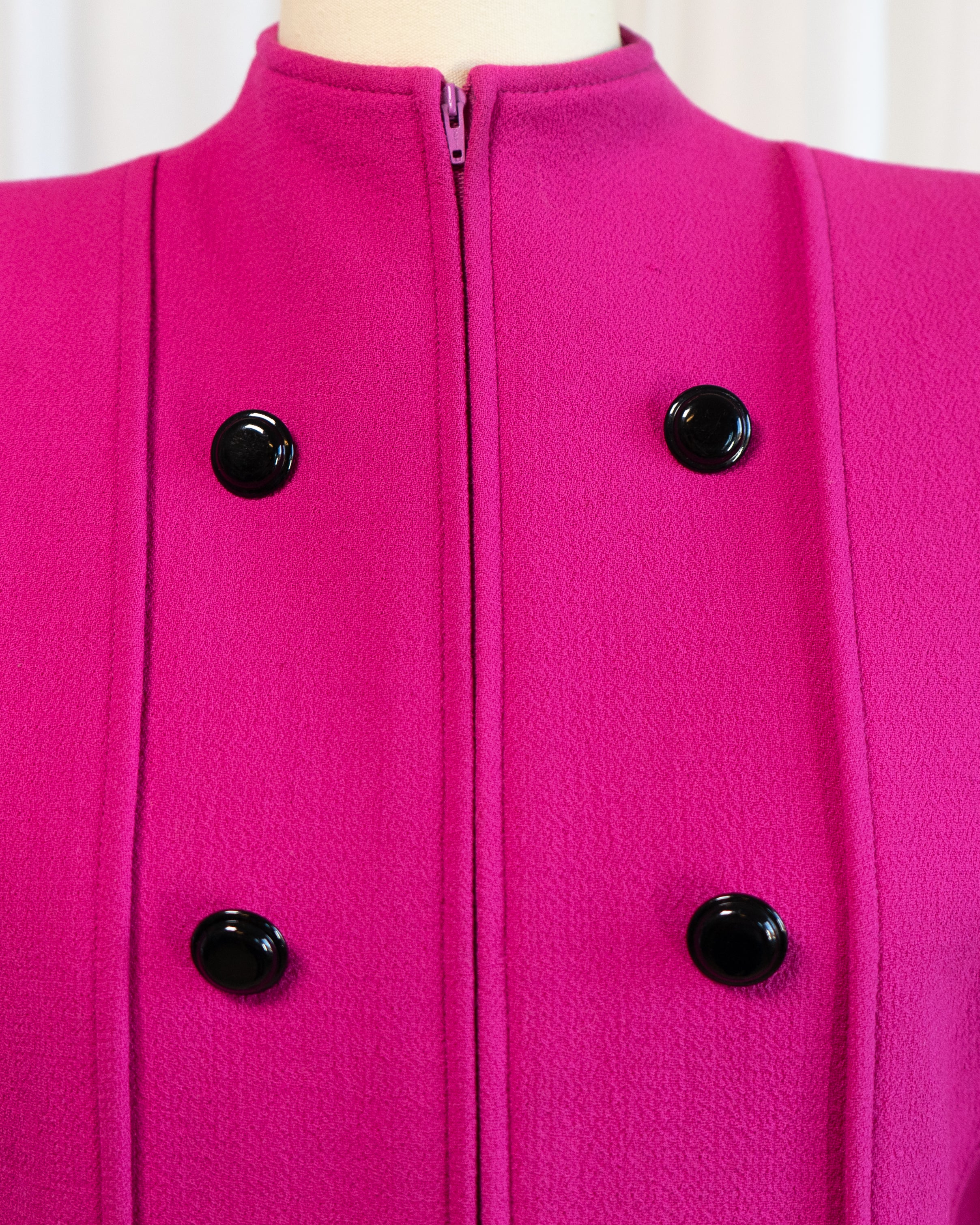 1980s Valentino Boutique Fuchsia Cropped Zip Up Military Jacket
