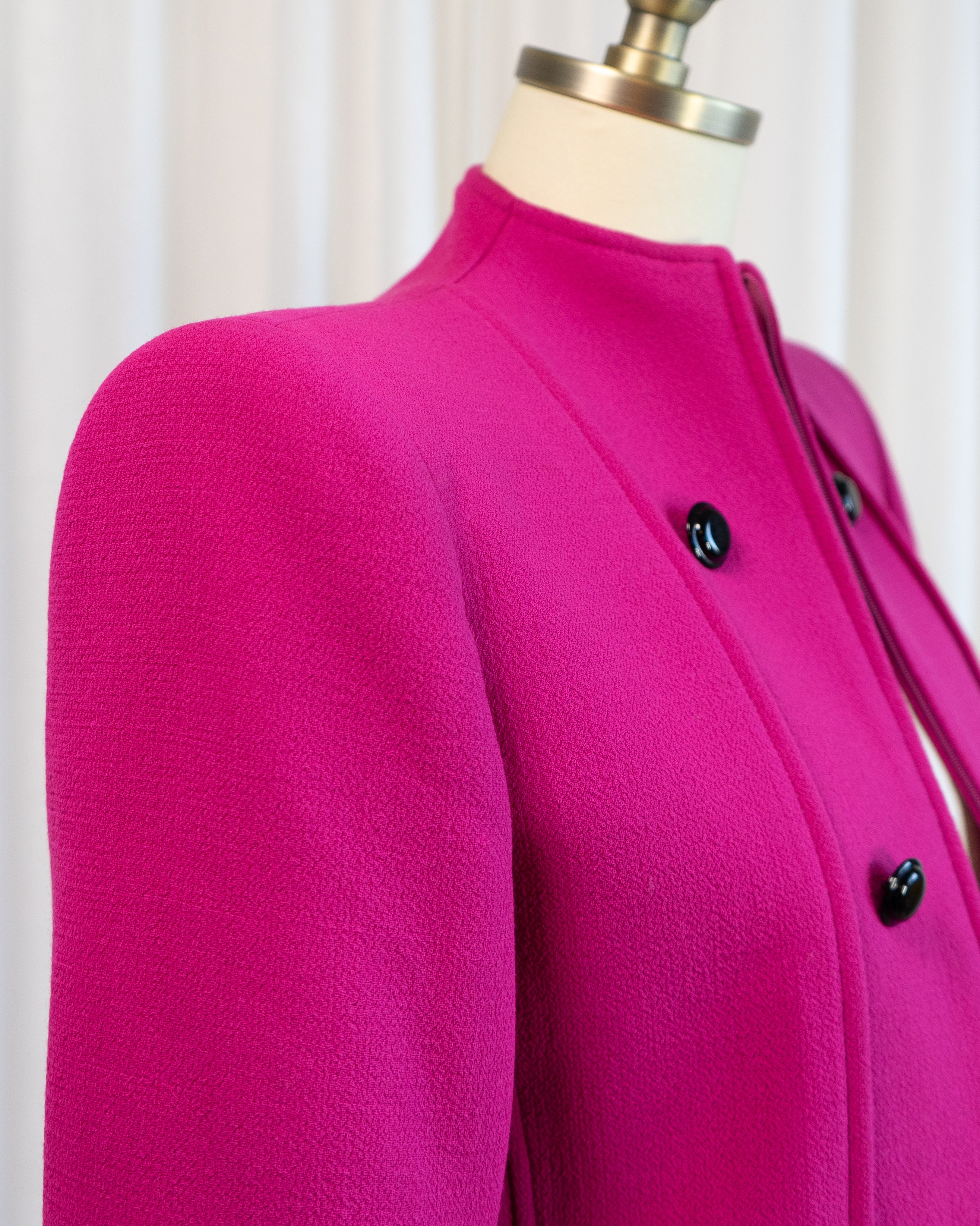 1980s Valentino Boutique Fuchsia Cropped Zip Up Military Jacket