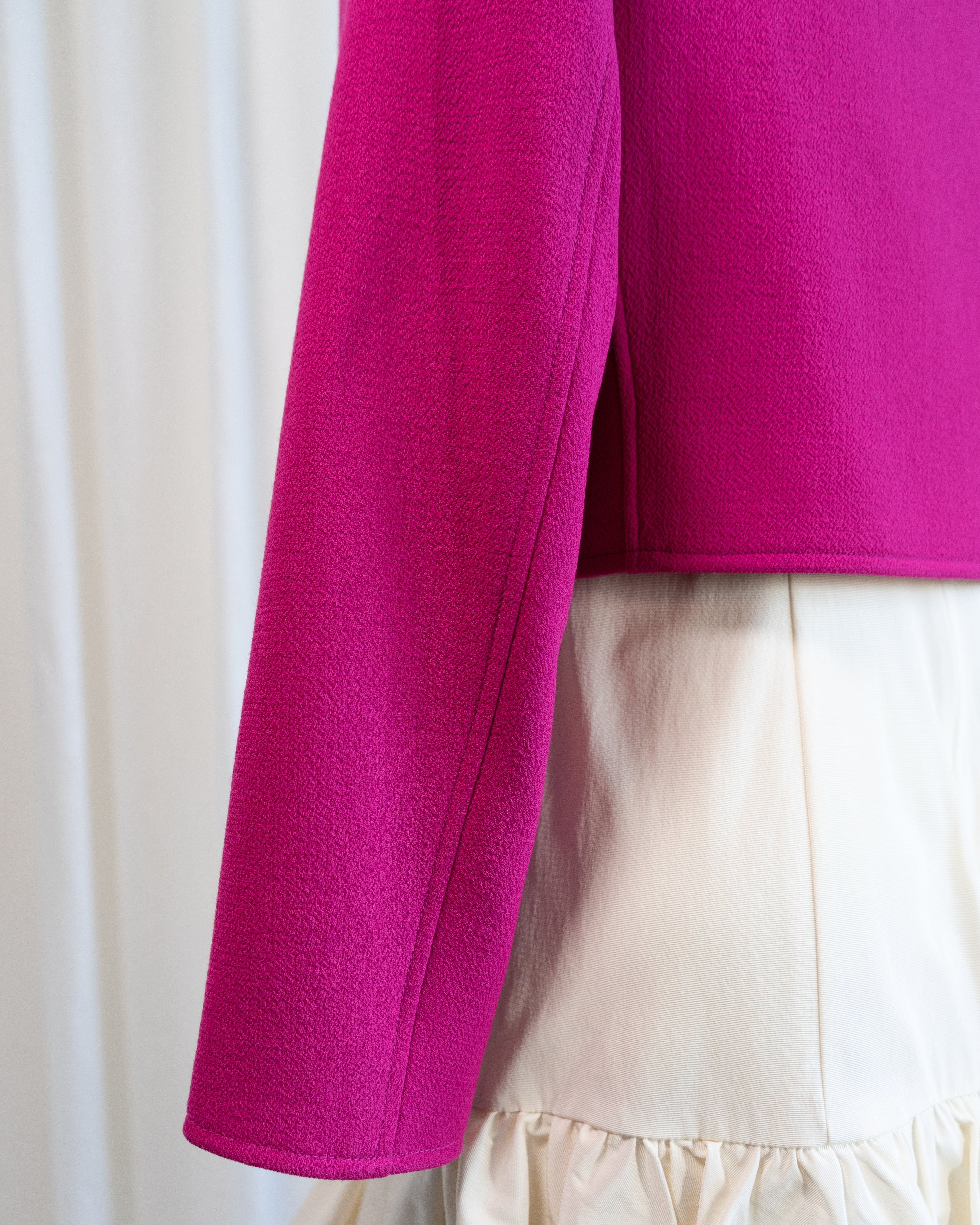 1980s Valentino Boutique Fuchsia Cropped Zip Up Military Jacket