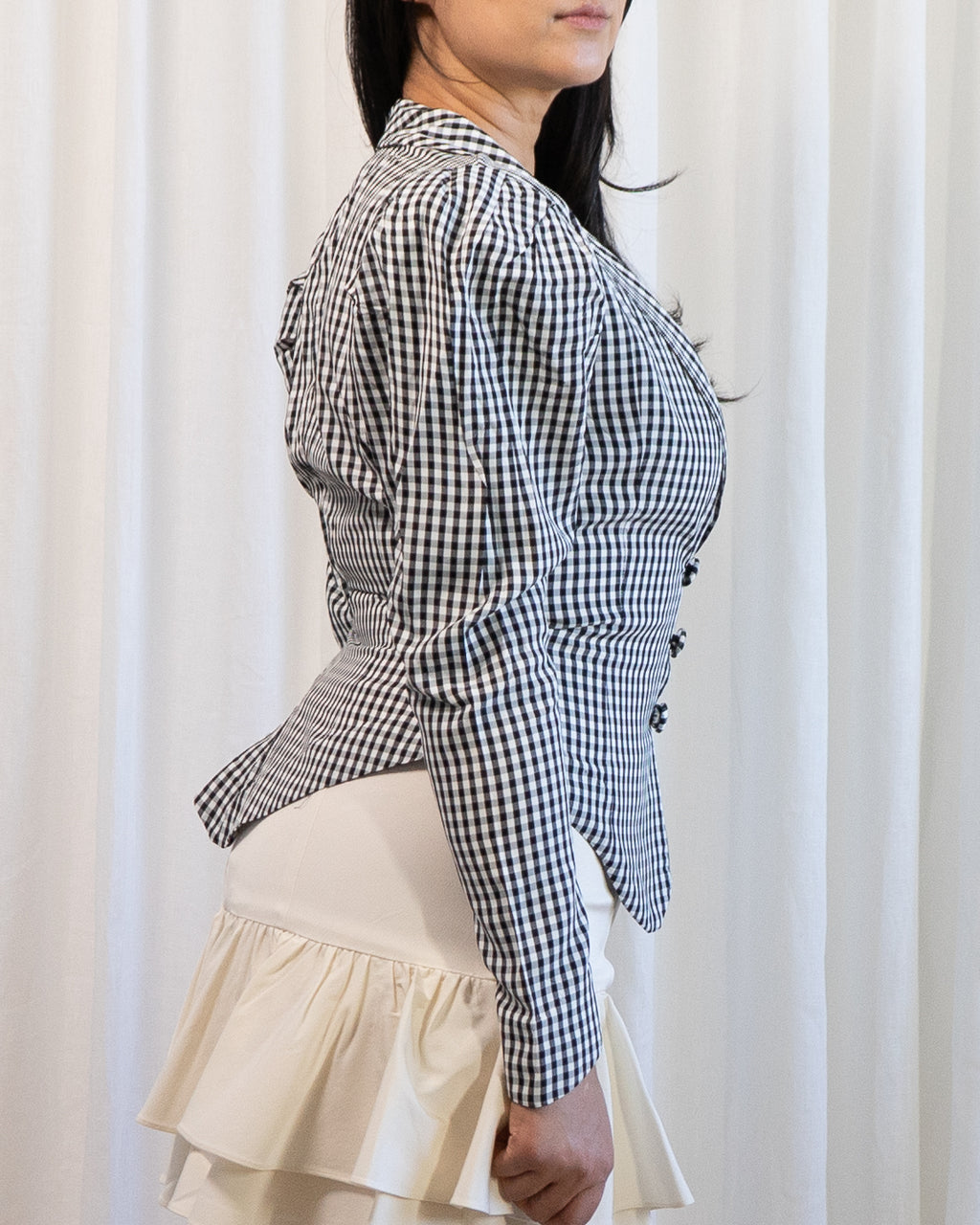 1990s Norma Kamali Gingham Corset Jacket