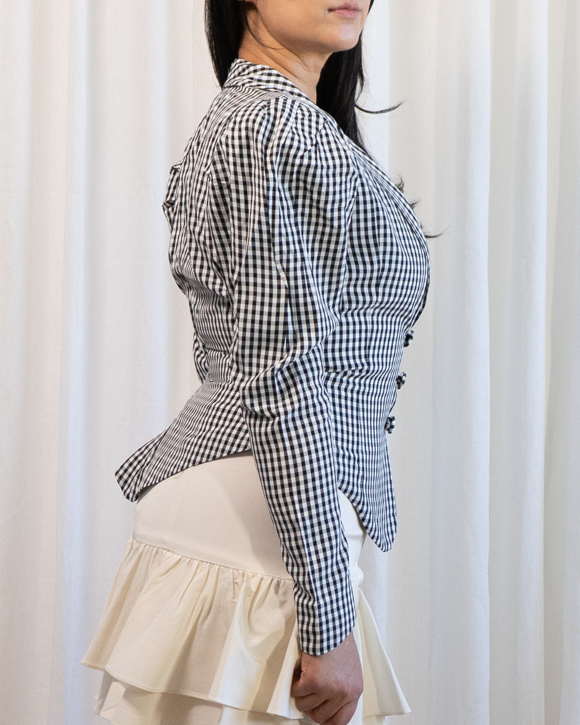 1990s Norma Kamali Gingham Corset Jacket