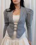 90s Norma Kamali B&W Gingham Corseted Toggle Jacket