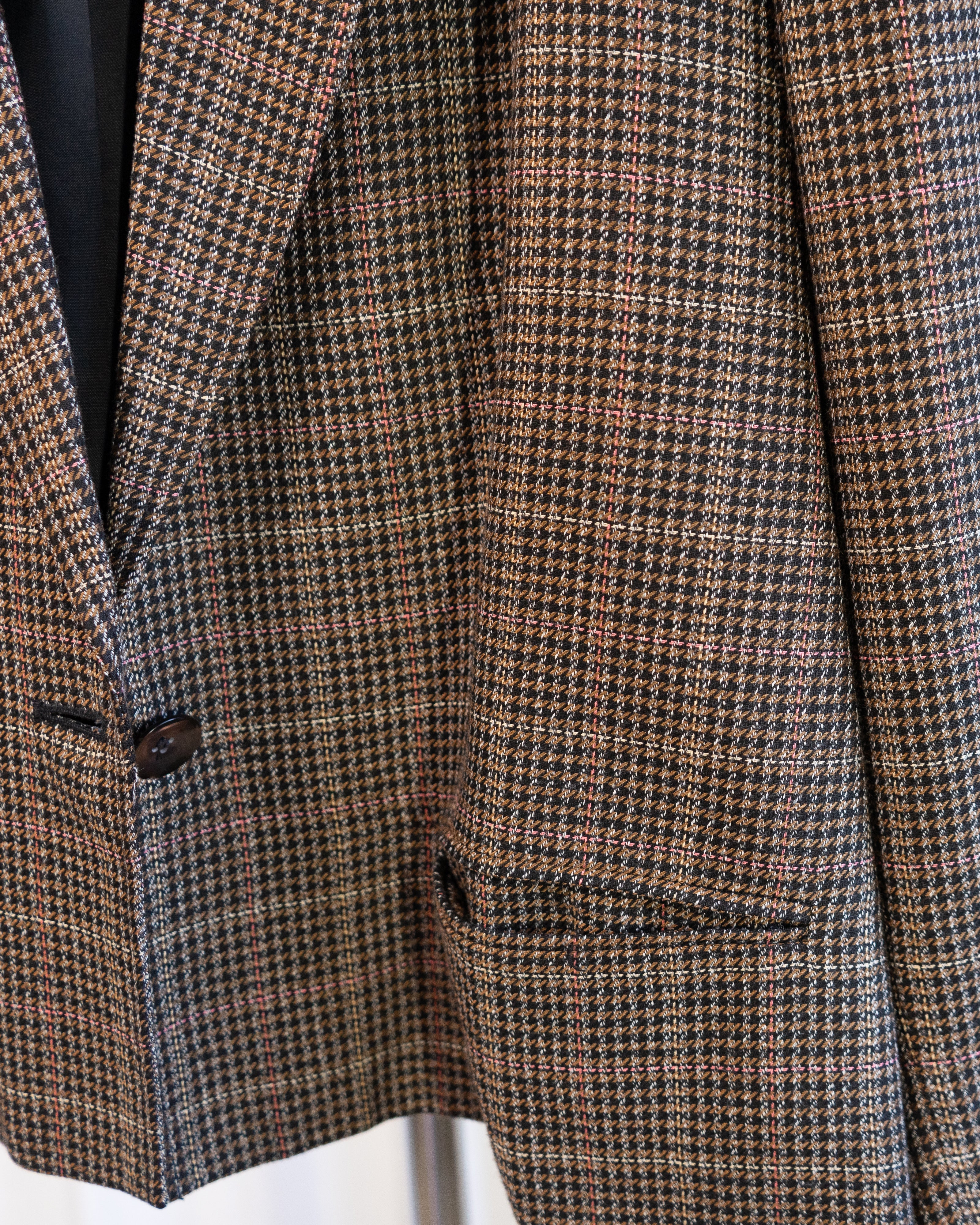 1980s Elisabeth Plaid Cropped Single Button Blazer