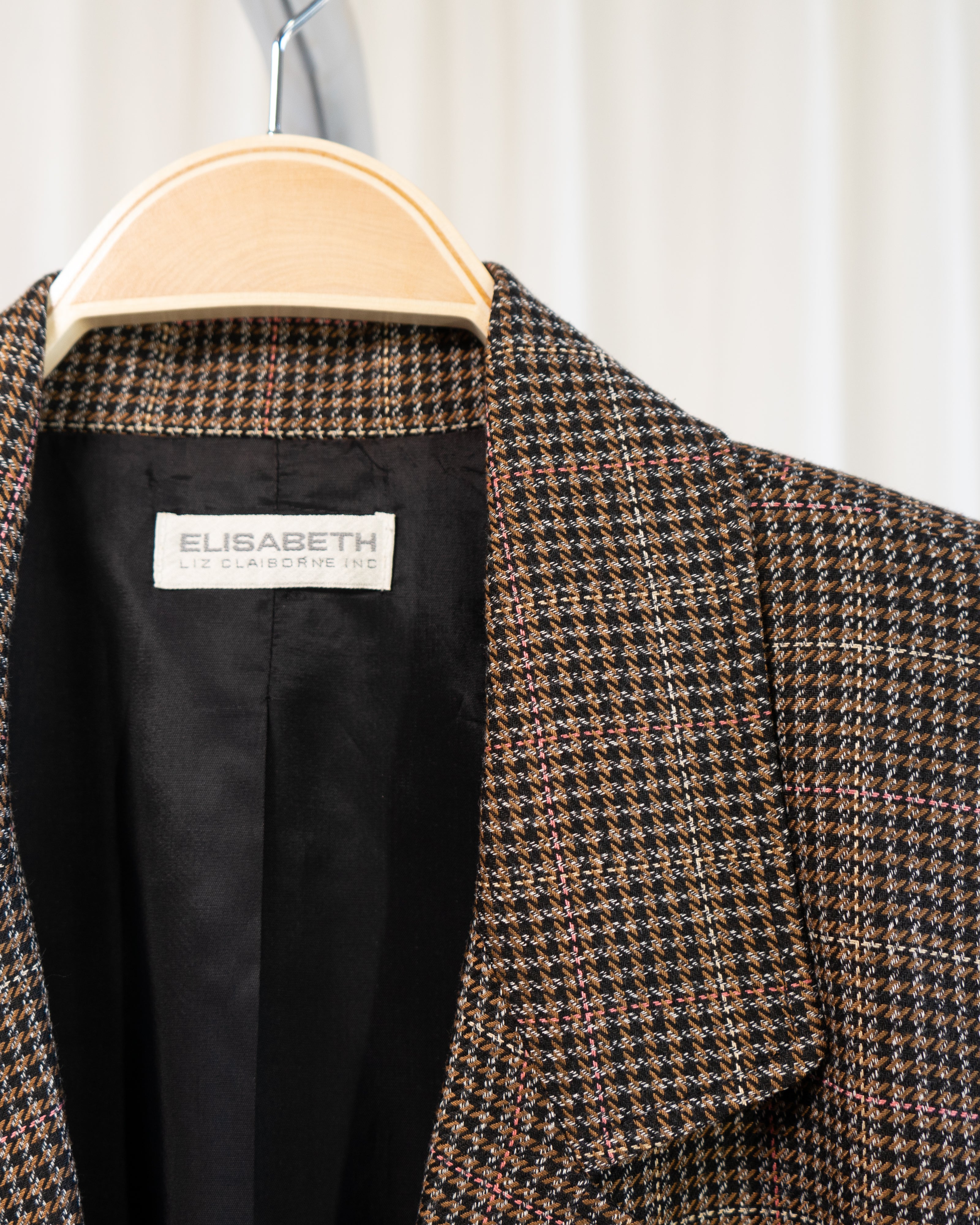 1980s Elisabeth Plaid Cropped Single Button Blazer