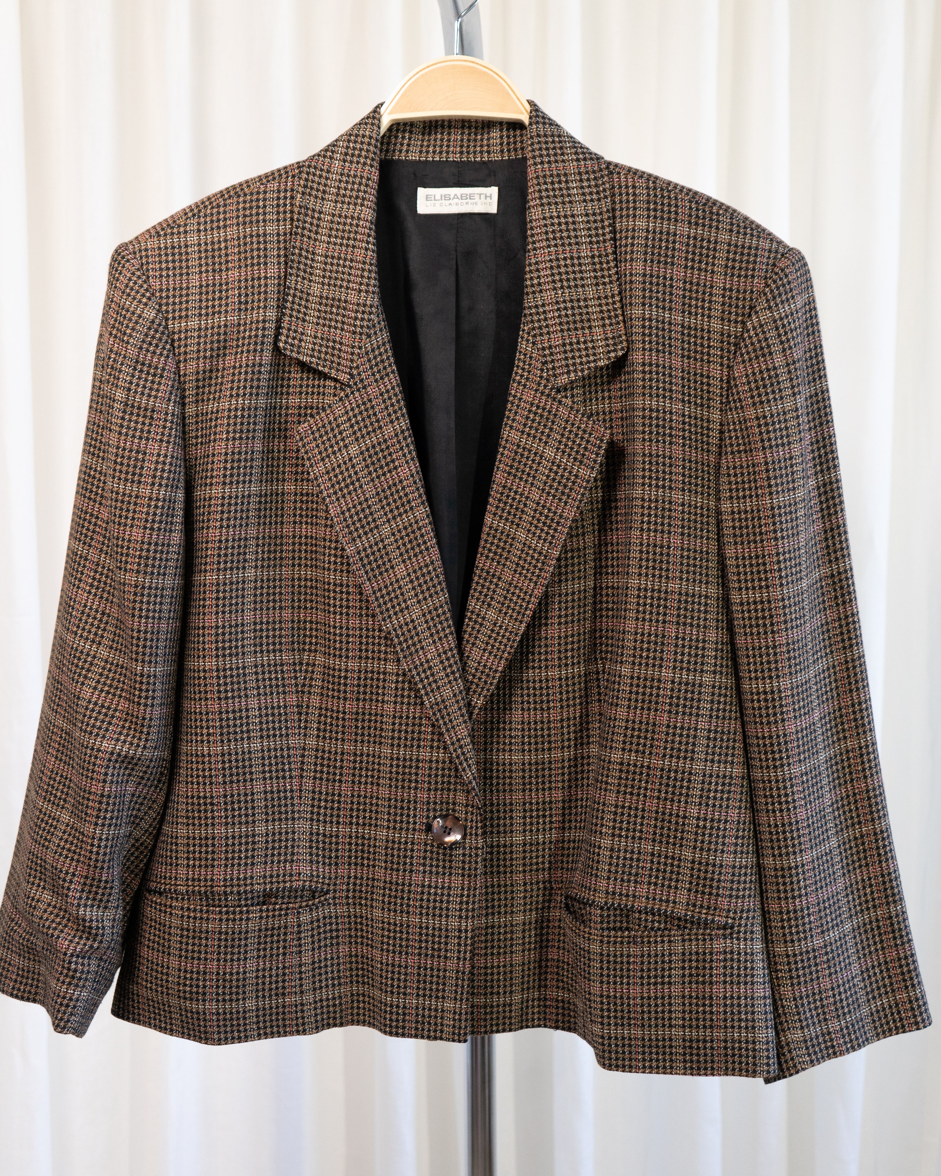 1980s Elisabeth Plaid Cropped Single Button Blazer