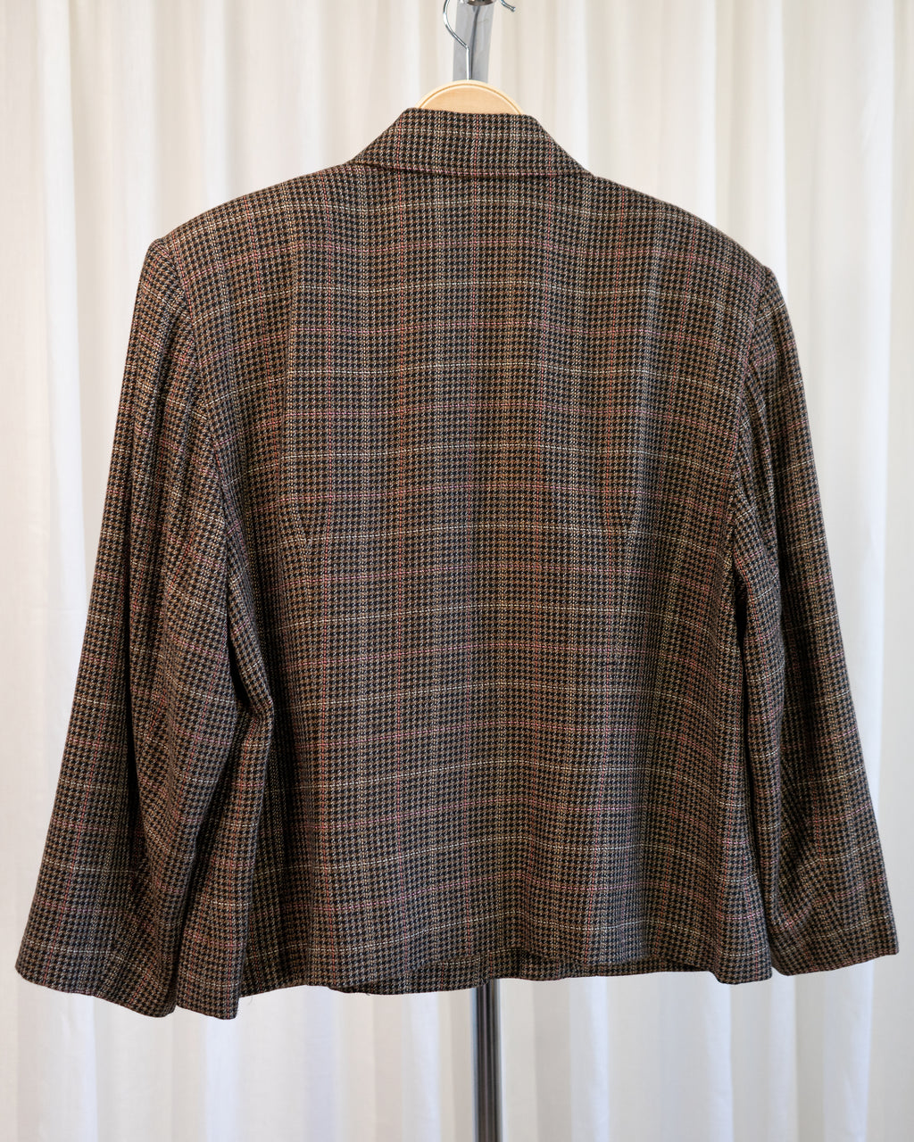 1980s Elisabeth Plaid Cropped Single Button Blazer