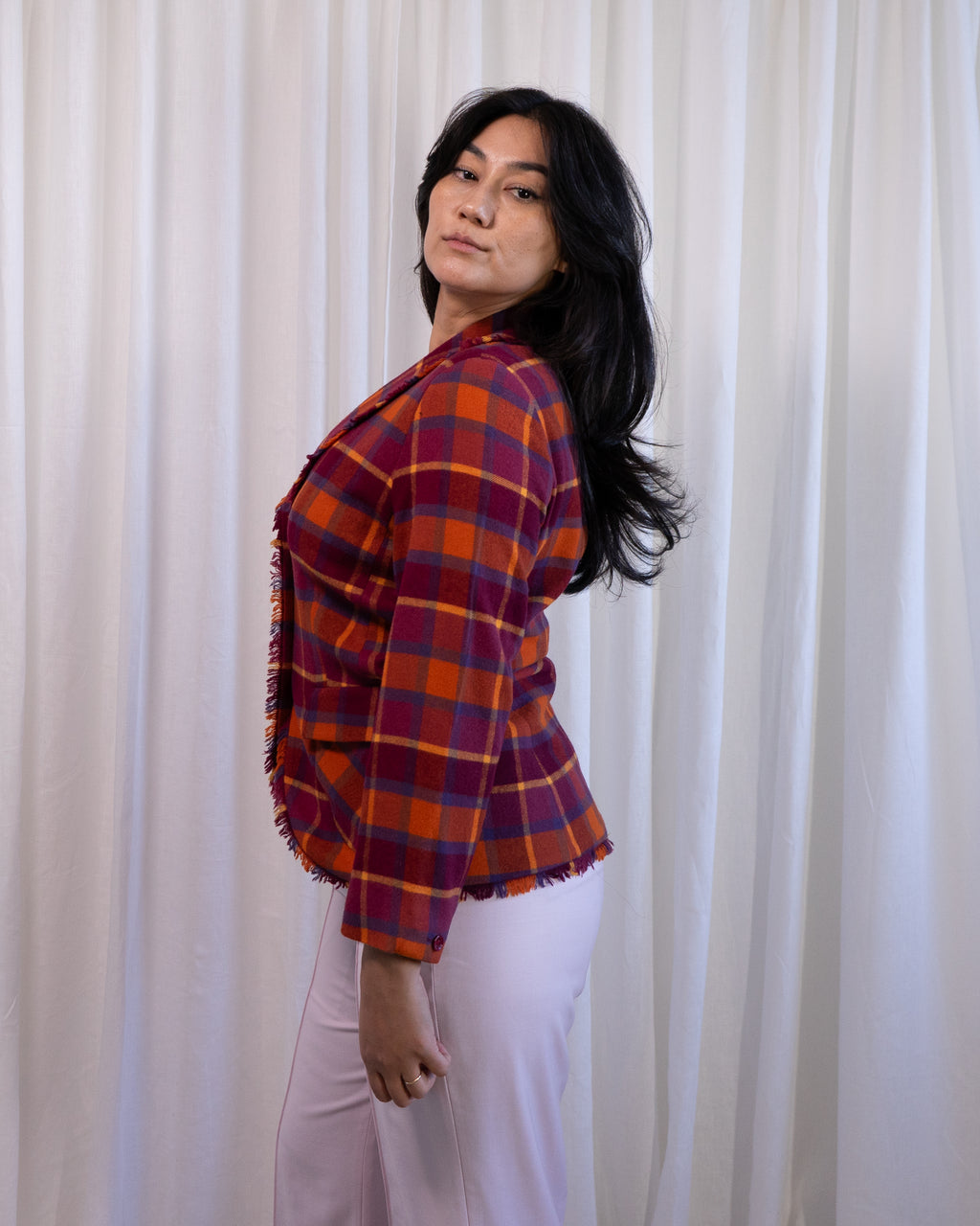 1990s Escada Sport Frayed Plaid Blazer