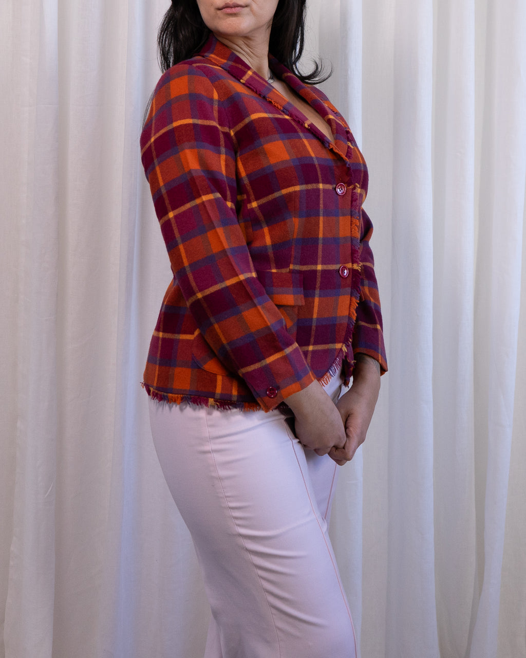 1990s Escada Sport Frayed Plaid Blazer