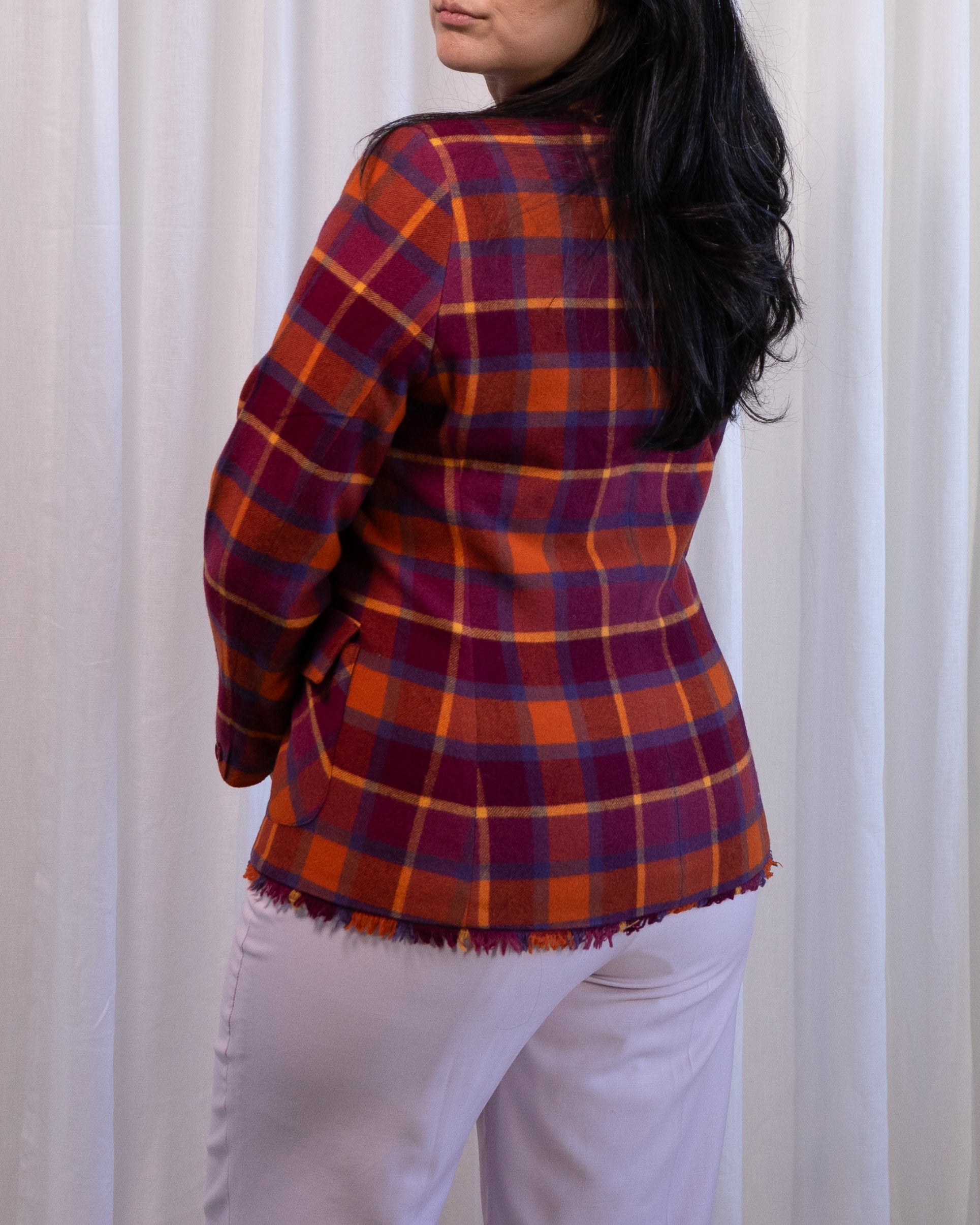 1990s Escada Sport Frayed Plaid Blazer