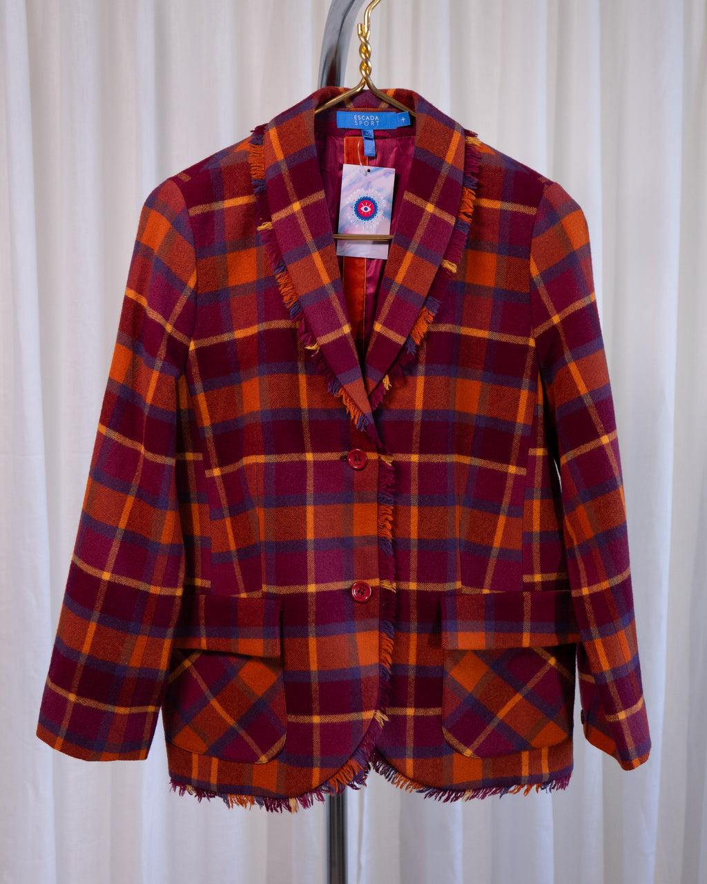 1990s Escada Sport Frayed Plaid Blazer