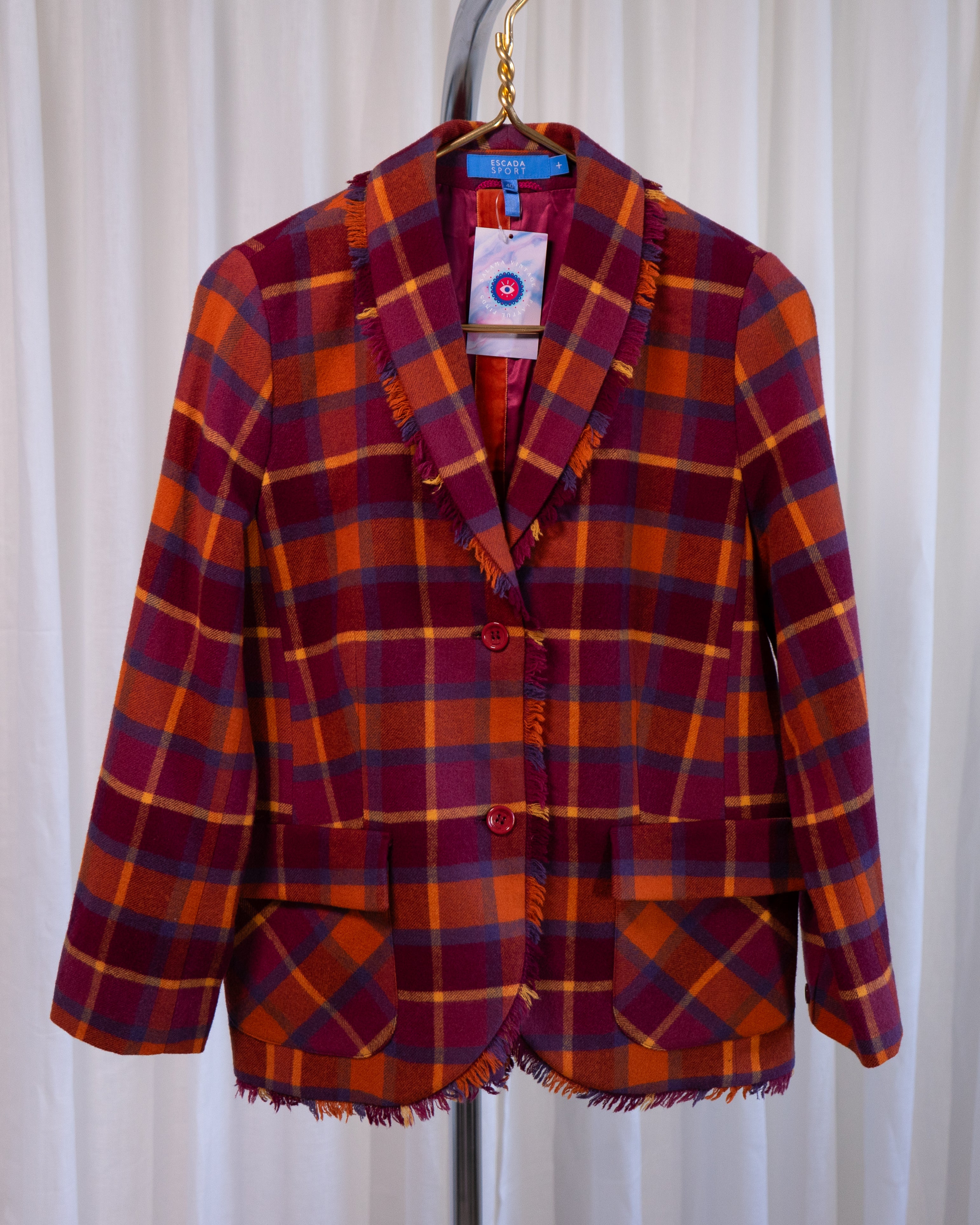 1990s Escada Sport Frayed Plaid Blazer