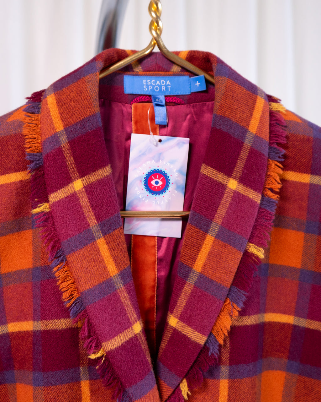 1990s Escada Sport Frayed Plaid Blazer