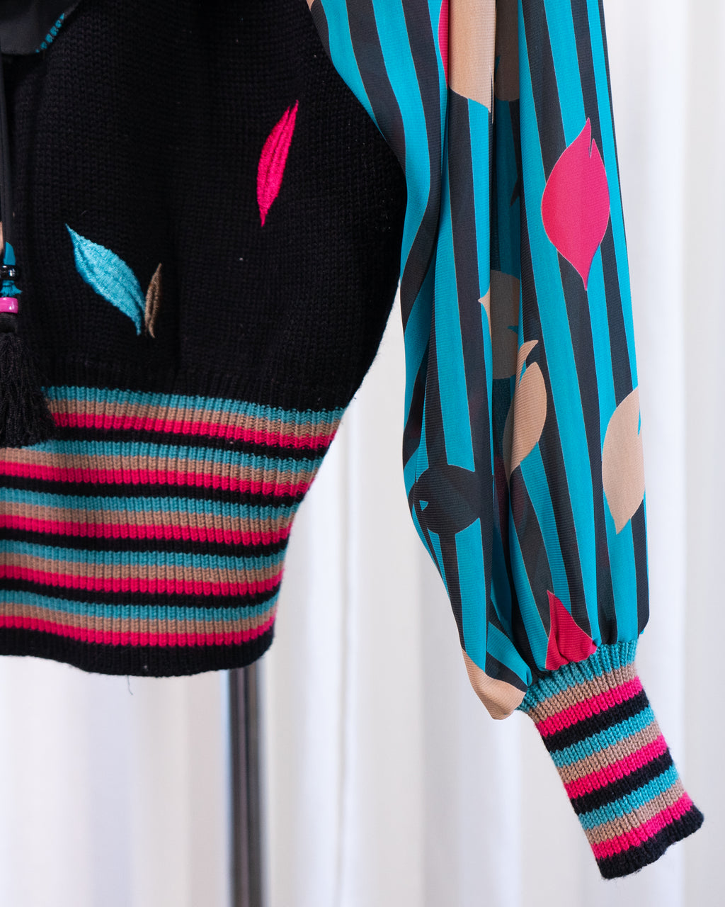 80s Diane Freis Knit & Embroidered Ruffles Blouse