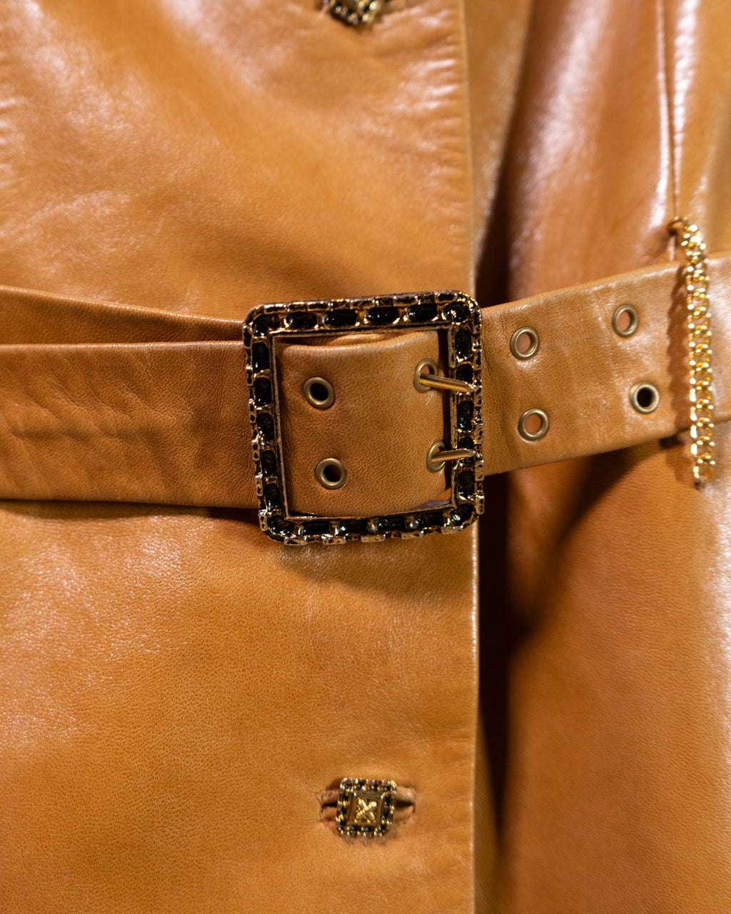 70s Leather Mini Dress w Brutalist Buttons & Belt