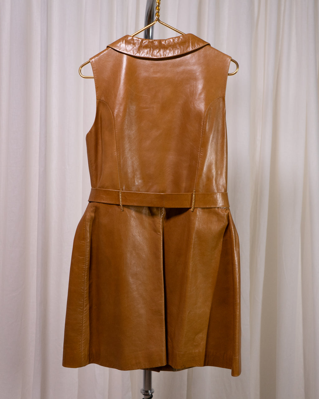 70s Leather Mini Dress w Brutalist Buttons & Belt
