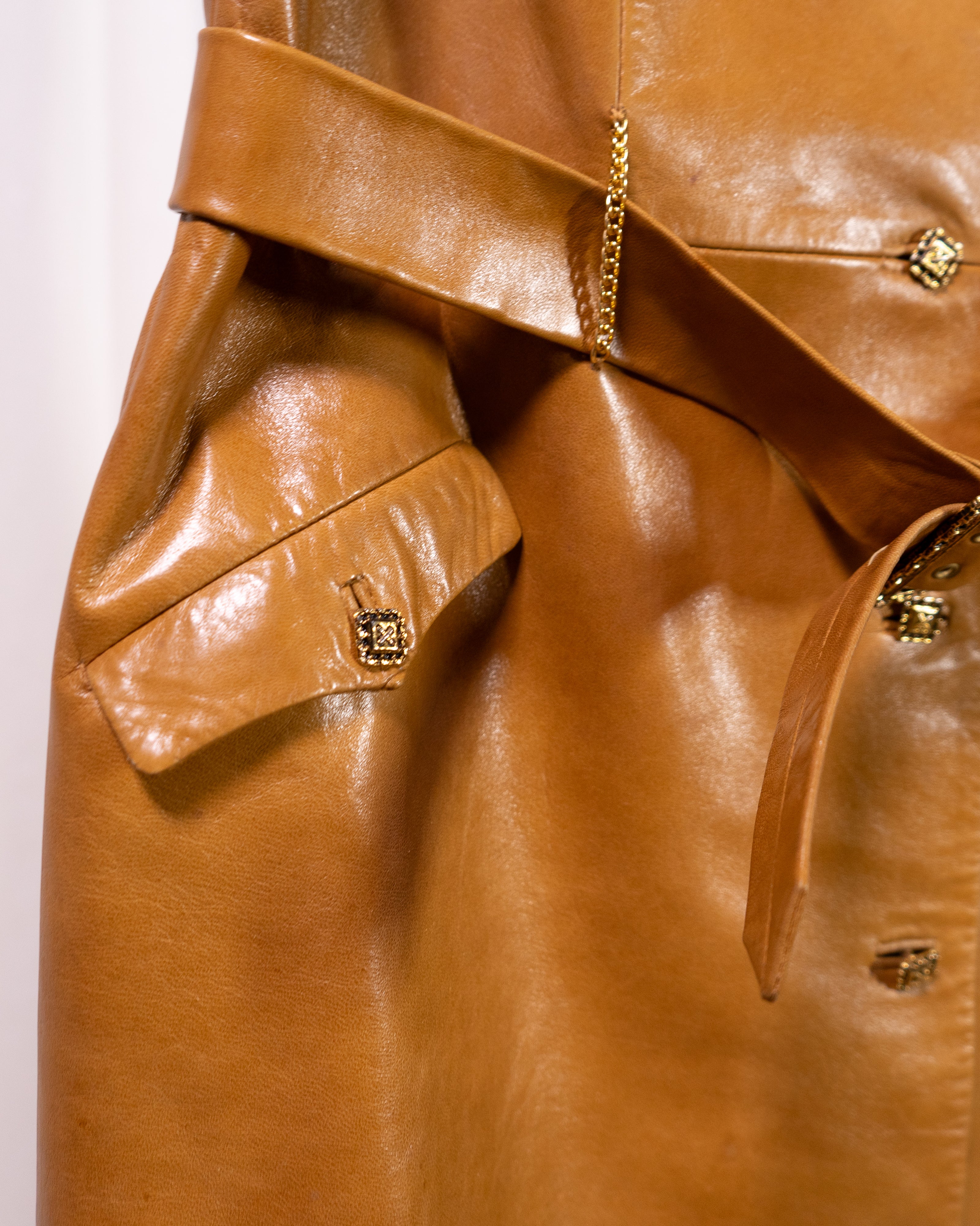 70s Leather Mini Dress w Brutalist Buttons & Belt